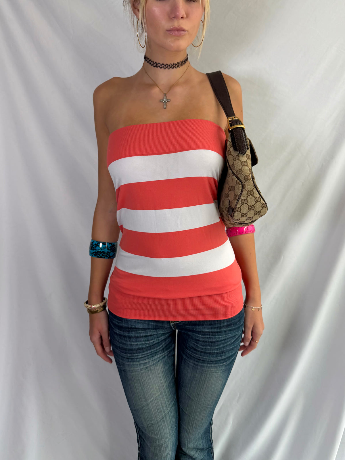 Vintage striped strapless mini dress