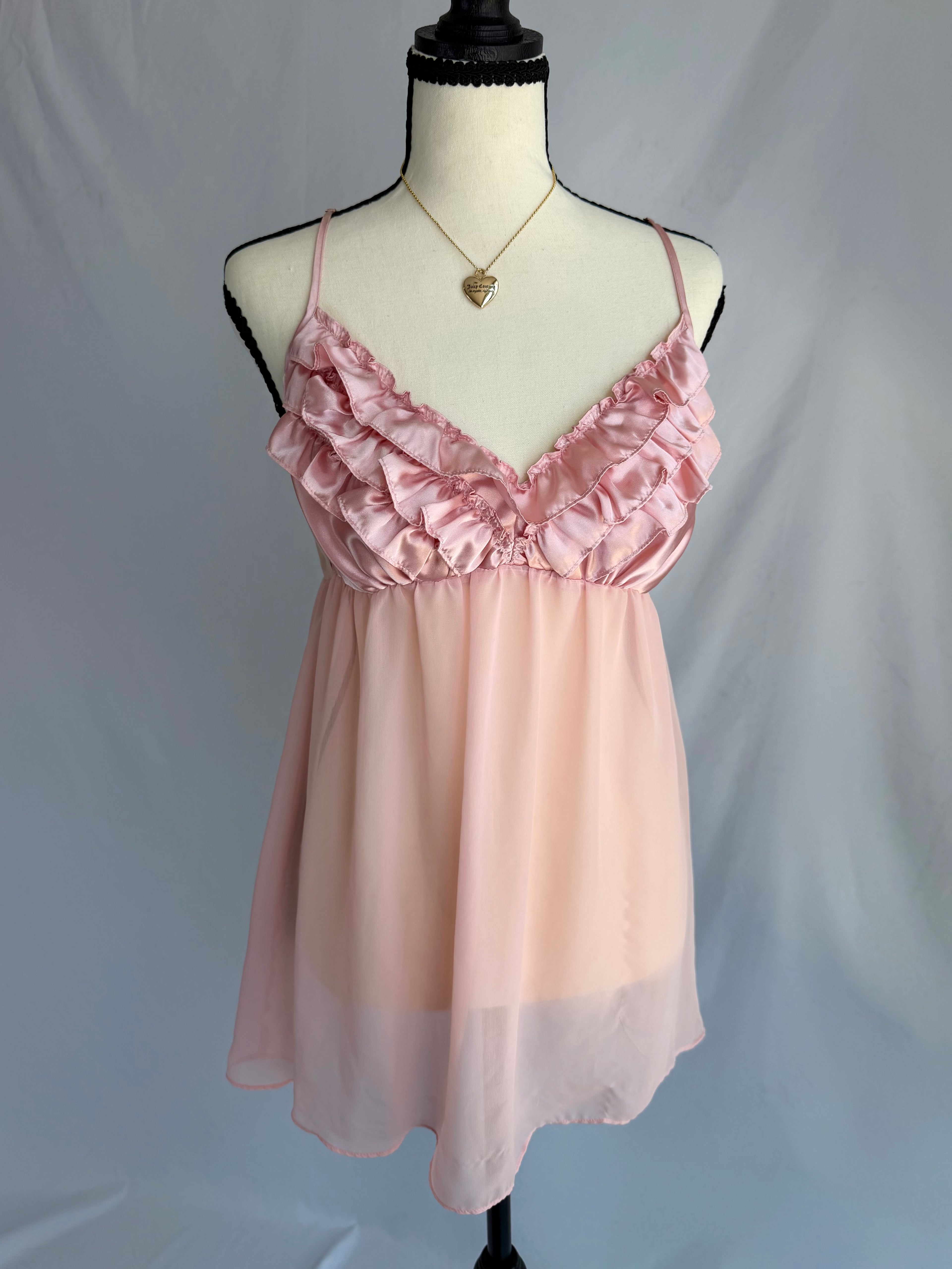vintage pink ruffle babydoll dress ˖ ݁♬⋆.˚𝄞