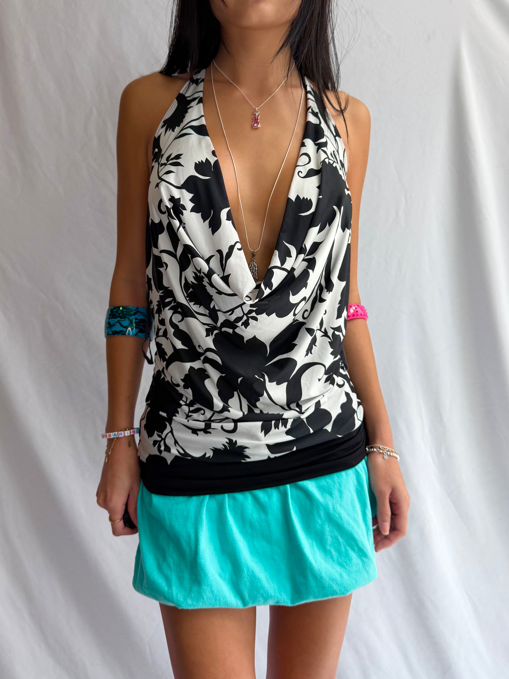 Vintage black & white halter top