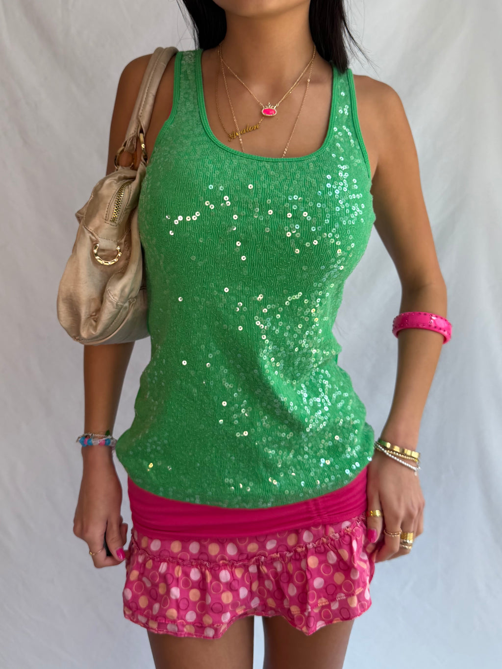 vintage green sequin tank top ⋆˙⟡
