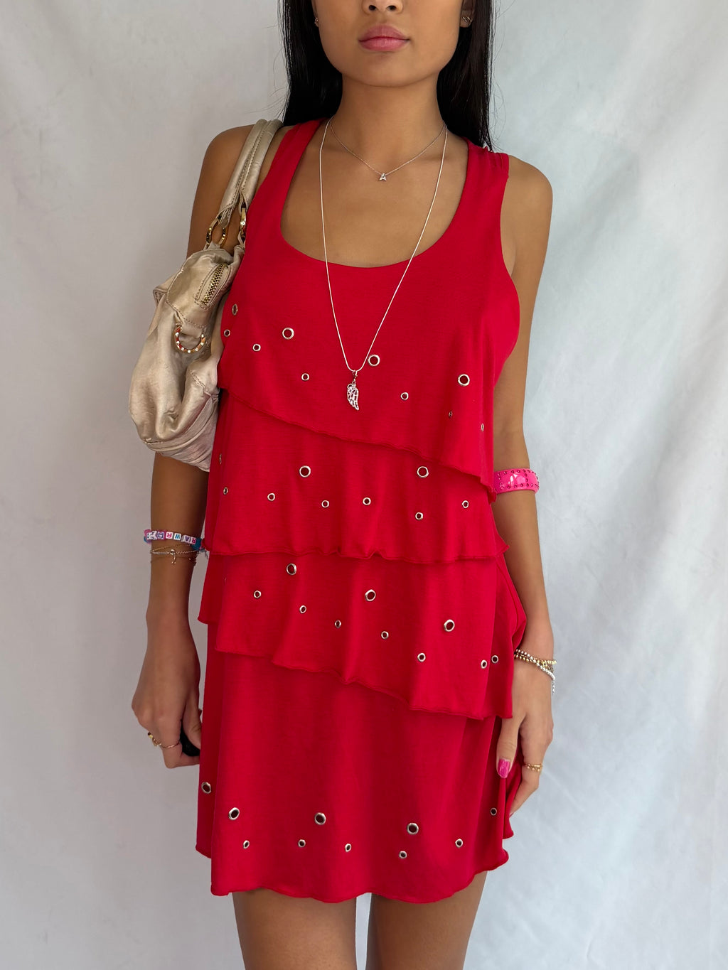 vintage red ruffle mini dress ⊹ ࣪ ˖