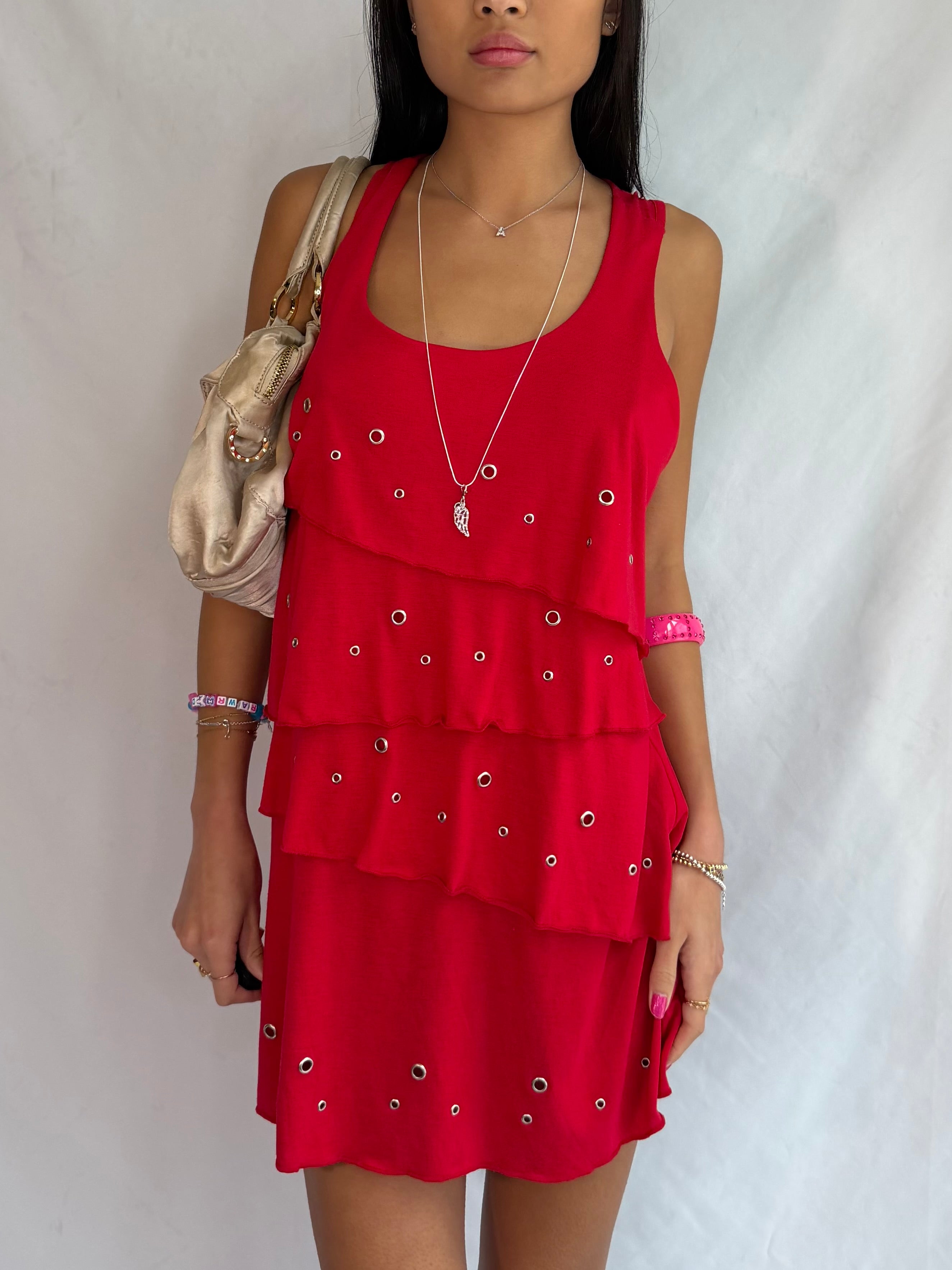 vintage red ruffle mini dress ⊹ ࣪ ˖