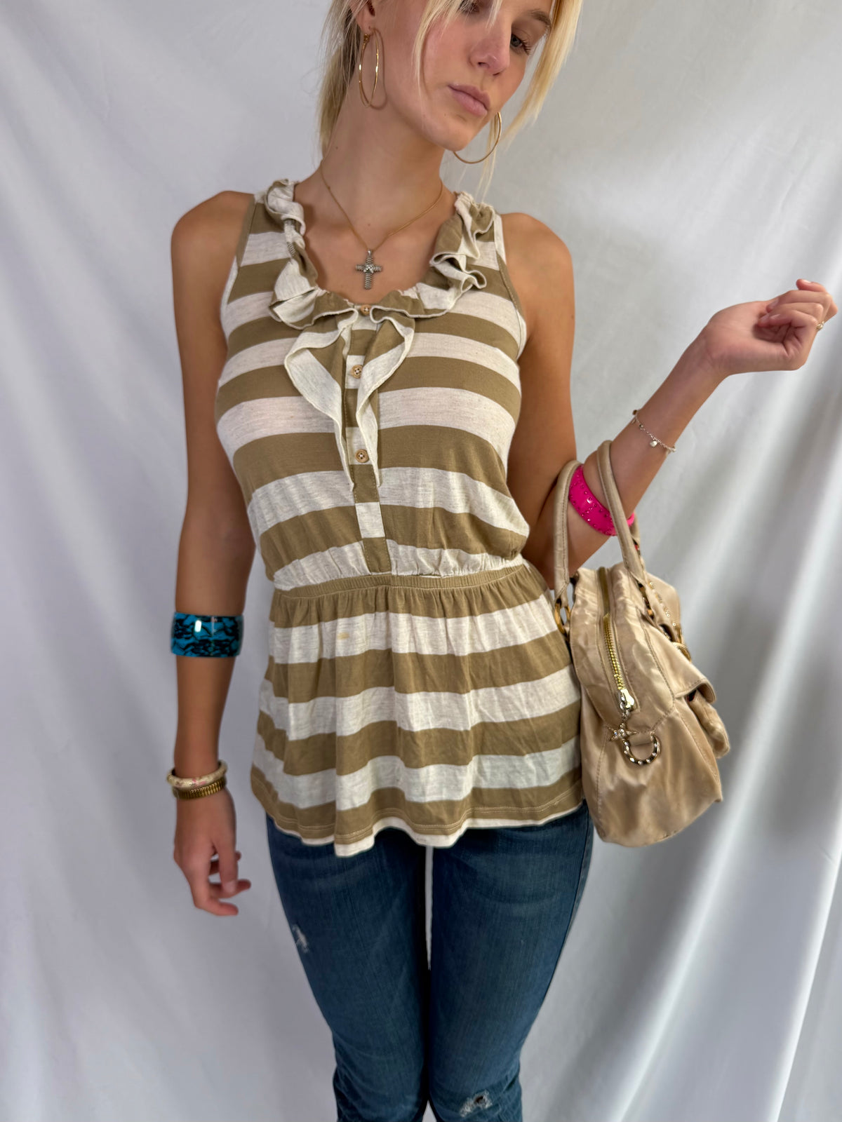 Vintage striped babydoll tank top
