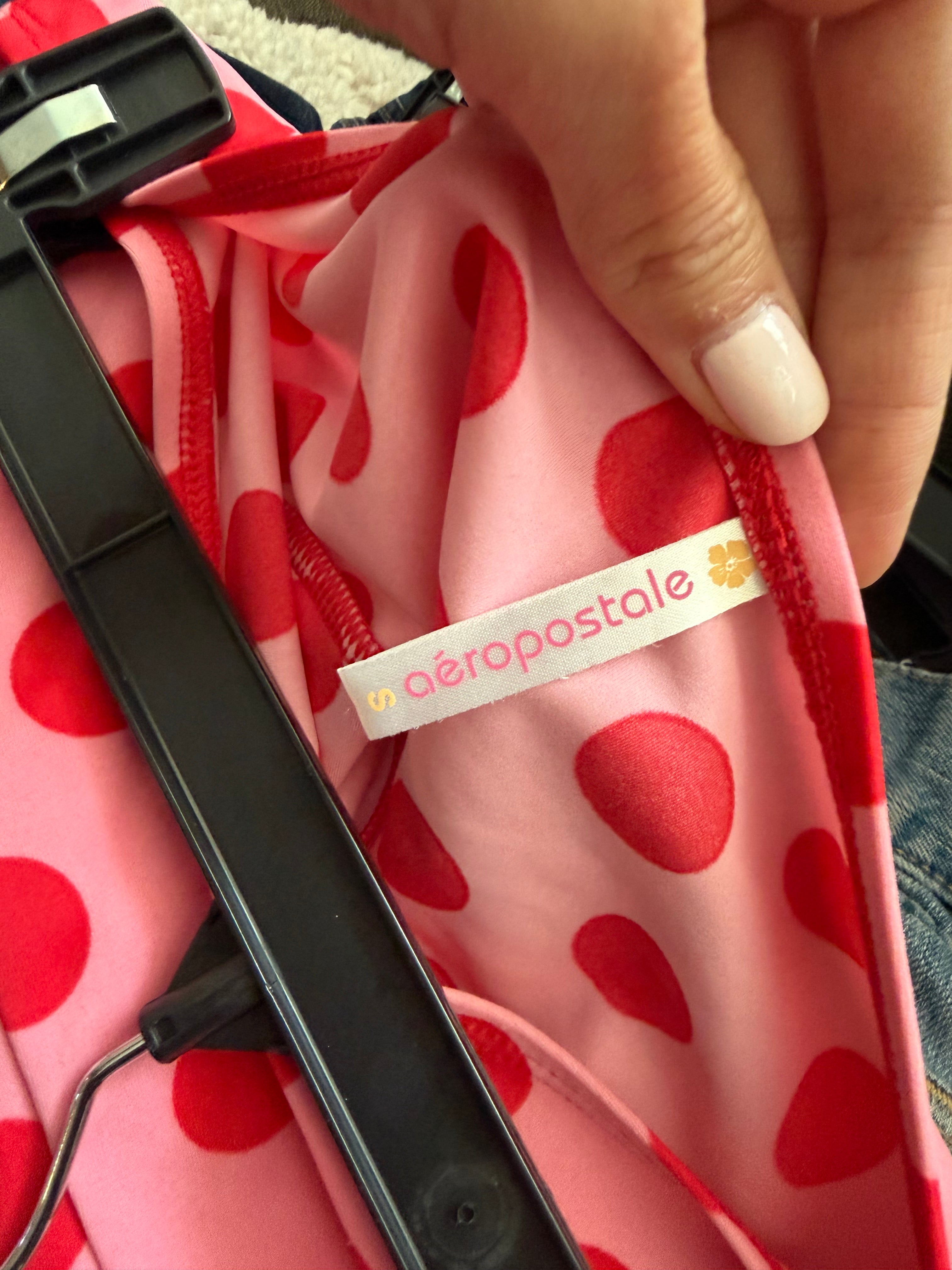 Vintage Aeropostale pink polka dot mini skirt