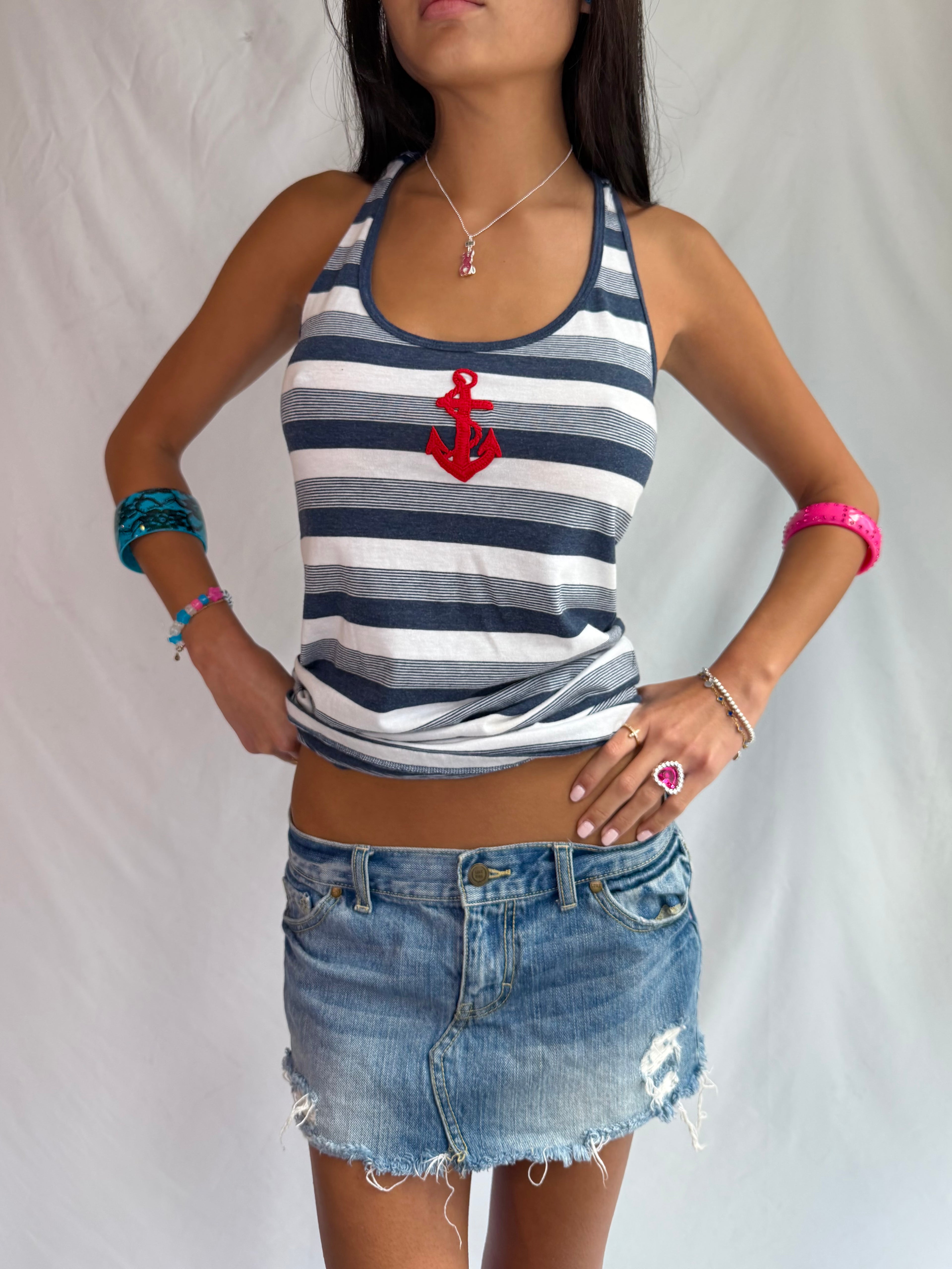 Vintage RARE Victoria Secret anchor stripe tank top