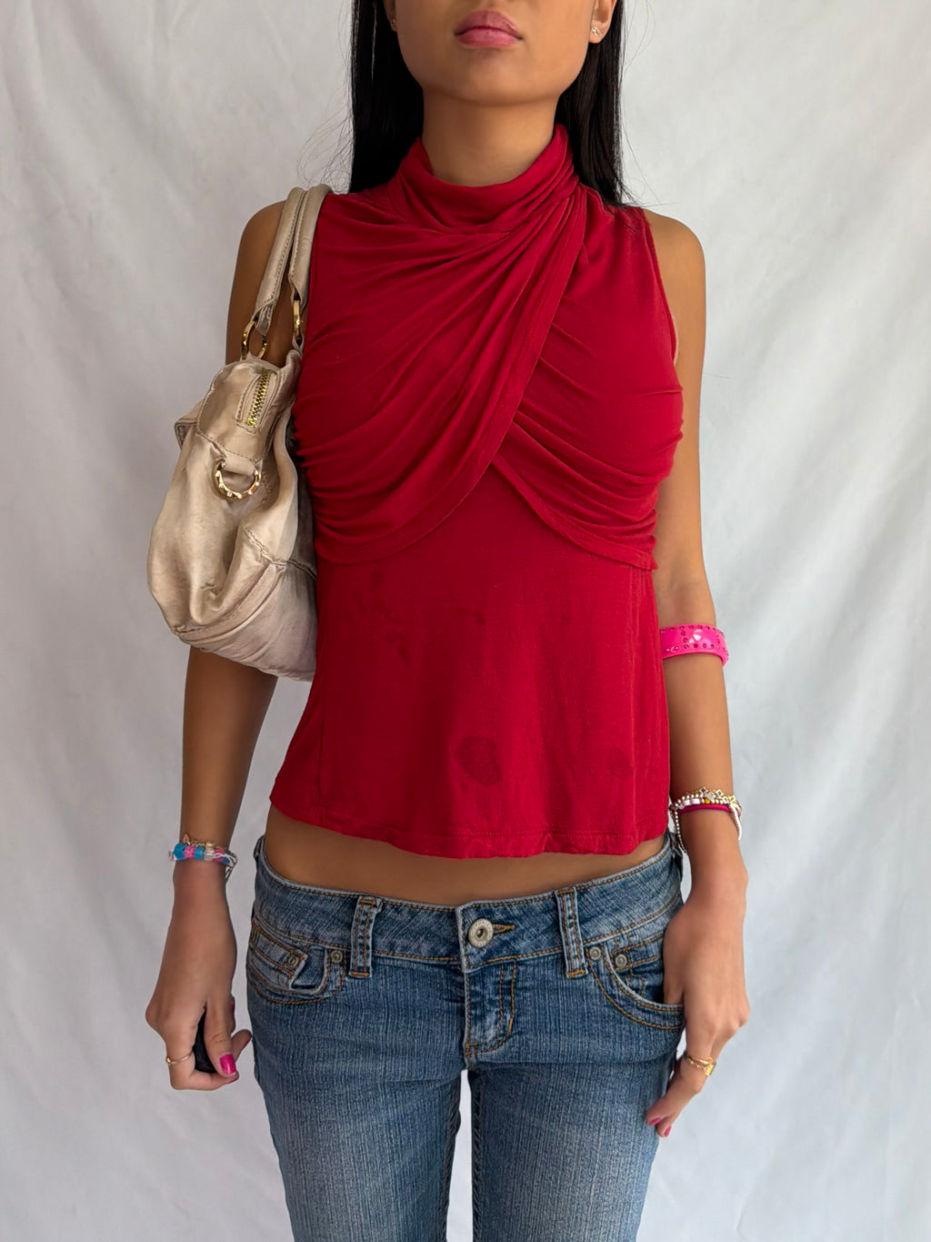 vintage red high neck halter top .𖥔 ݁ ˖