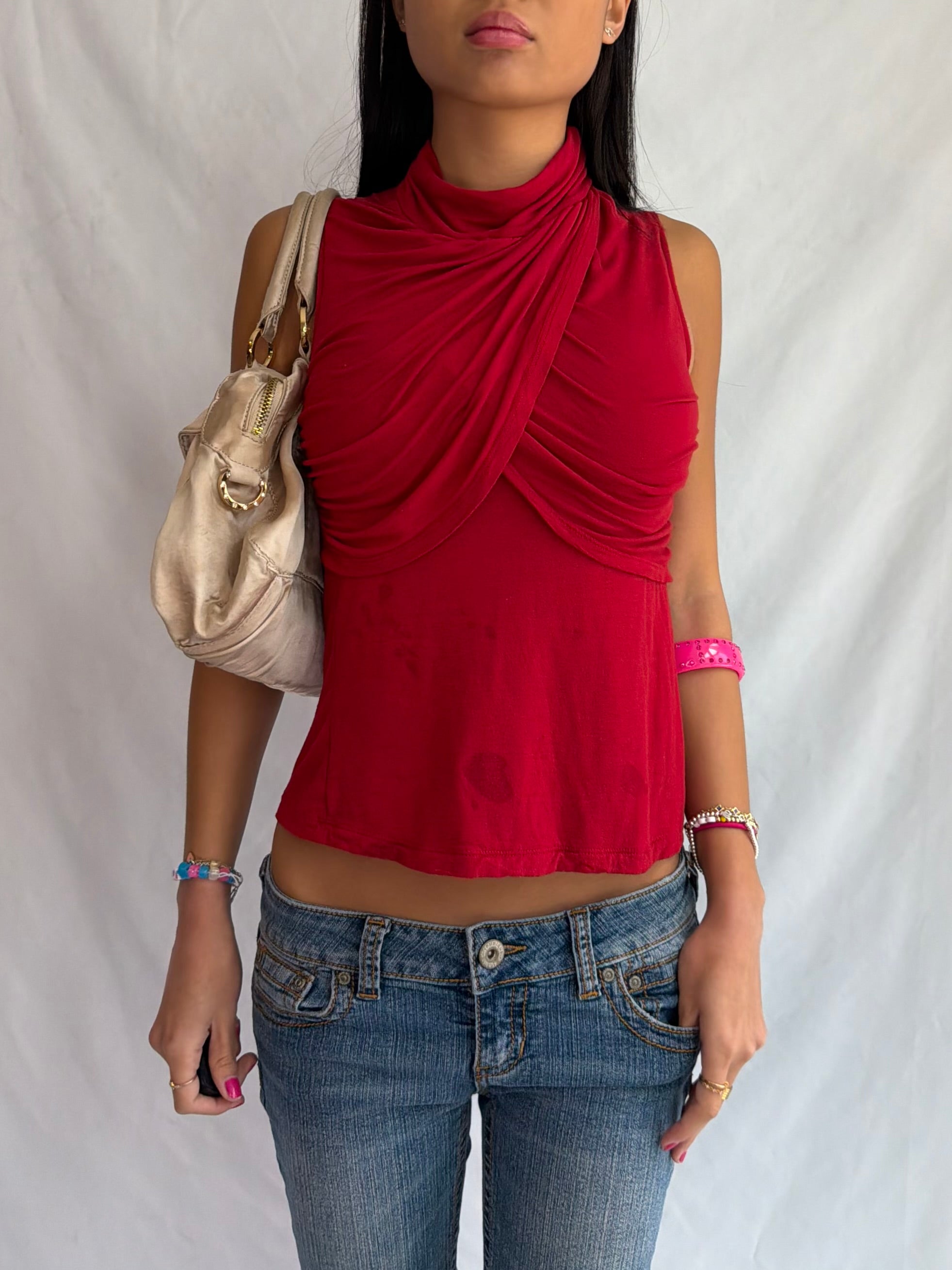 vintage red high neck halter top .𖥔 ݁ ˖