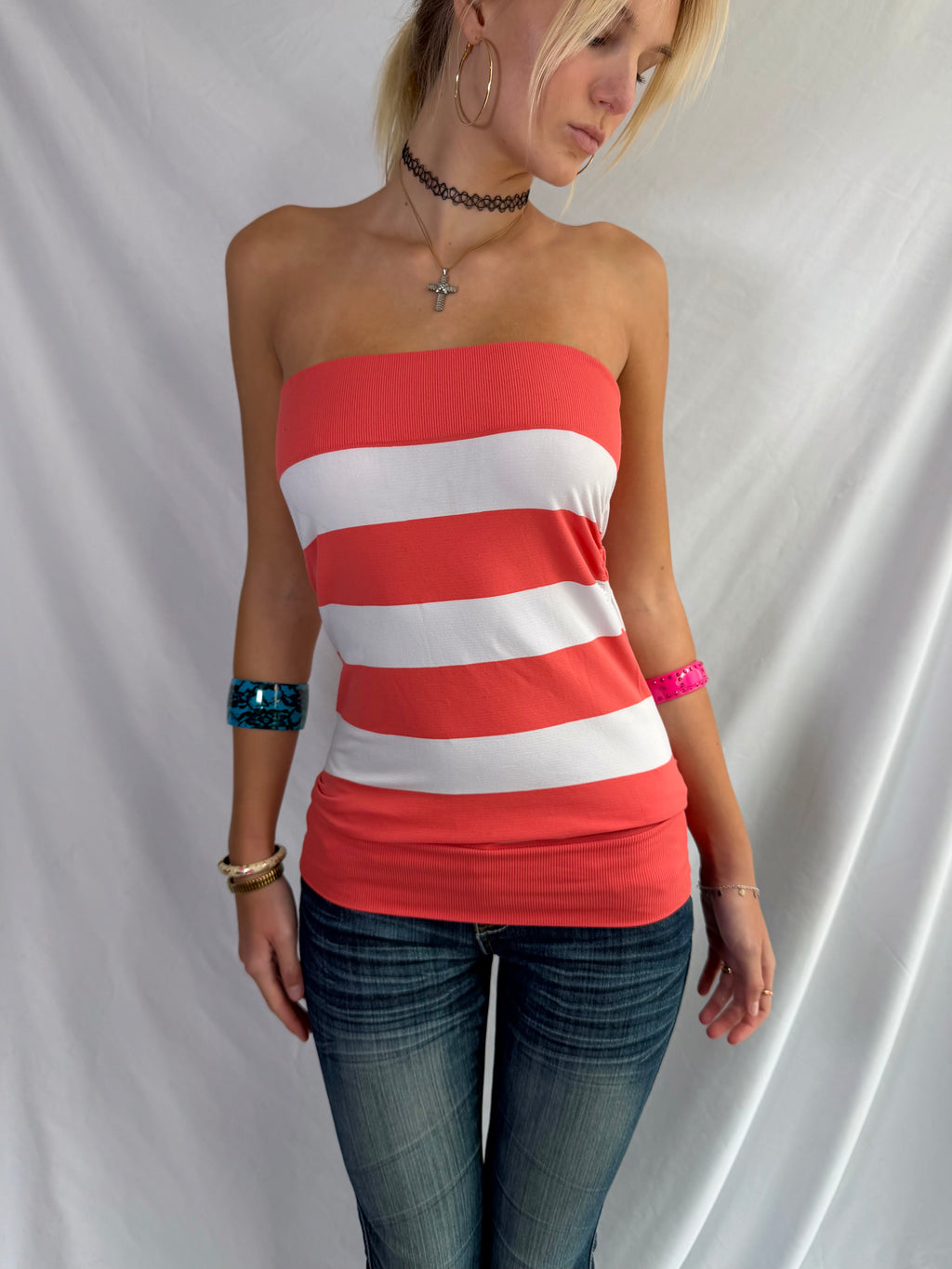 Vintage striped strapless mini dress