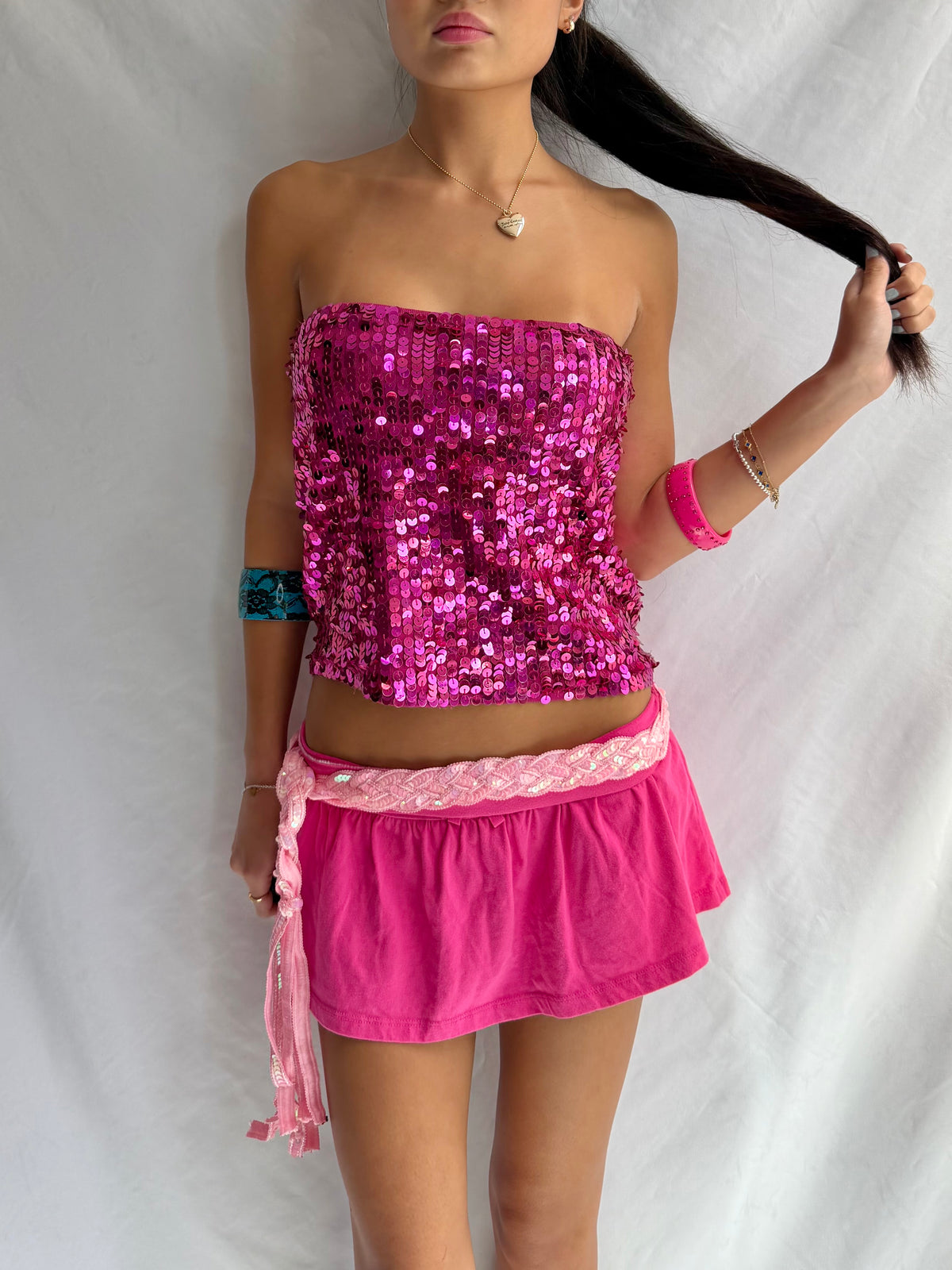 Vintage pink sequin strapless top