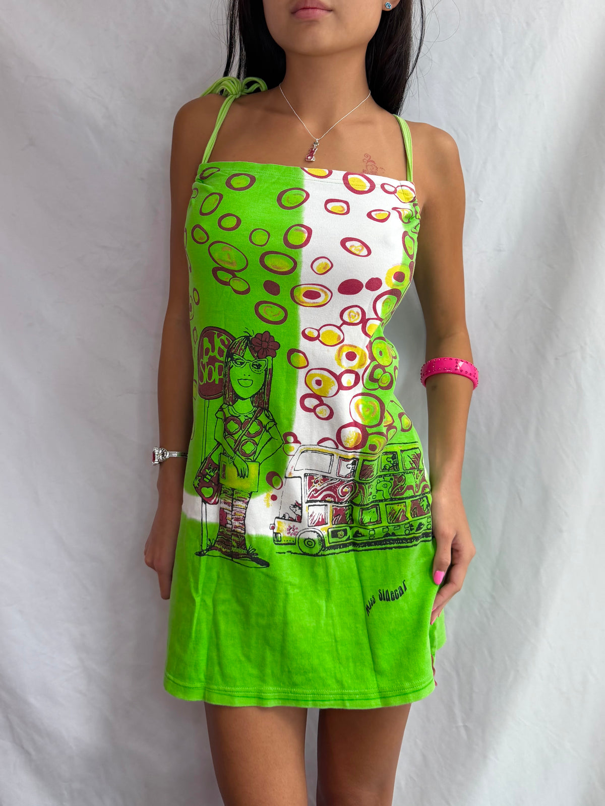 Vintage Miss Sidecar green mini dress