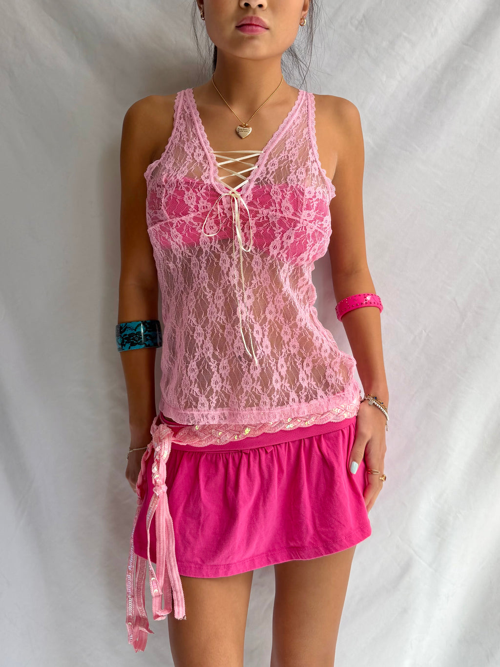 Vintage lace up tank top