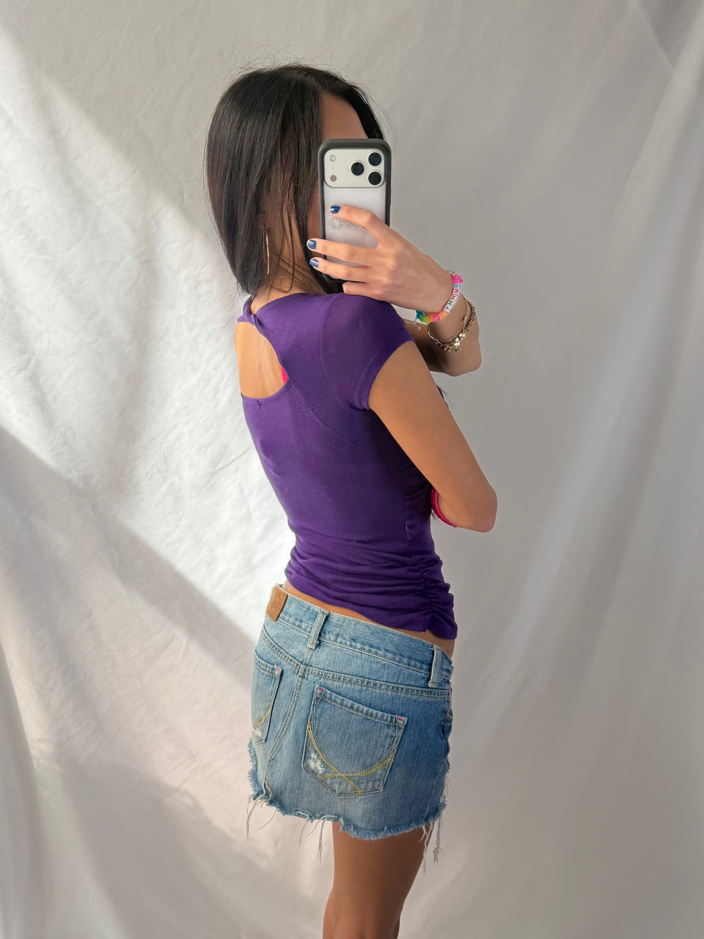 Vintage purple fitted v neck top