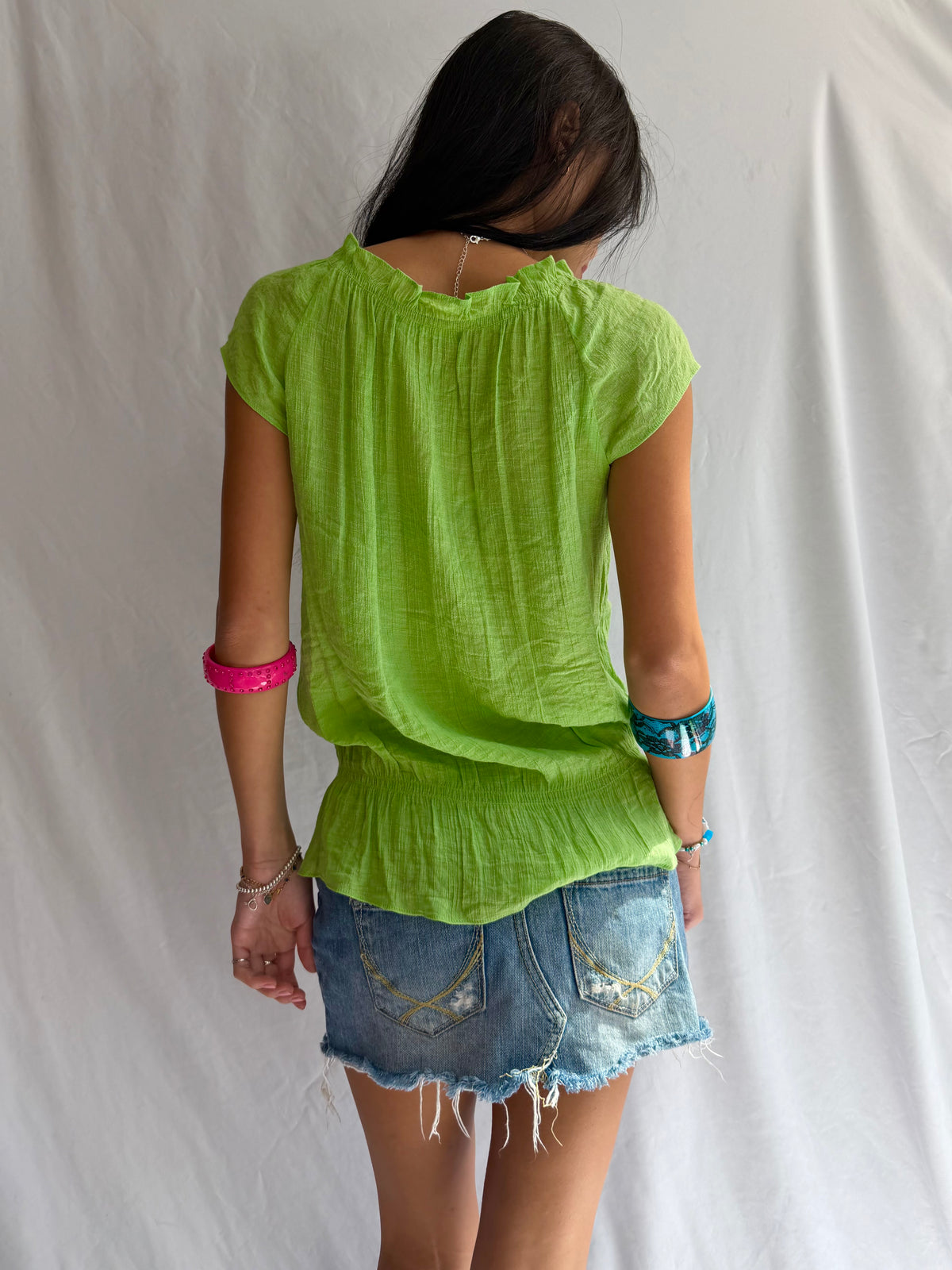 Vintage green sequin ruffle top