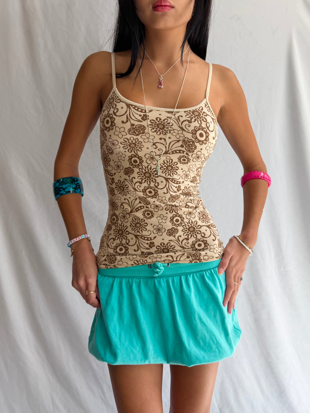 Vintage brown floral fitted tank top