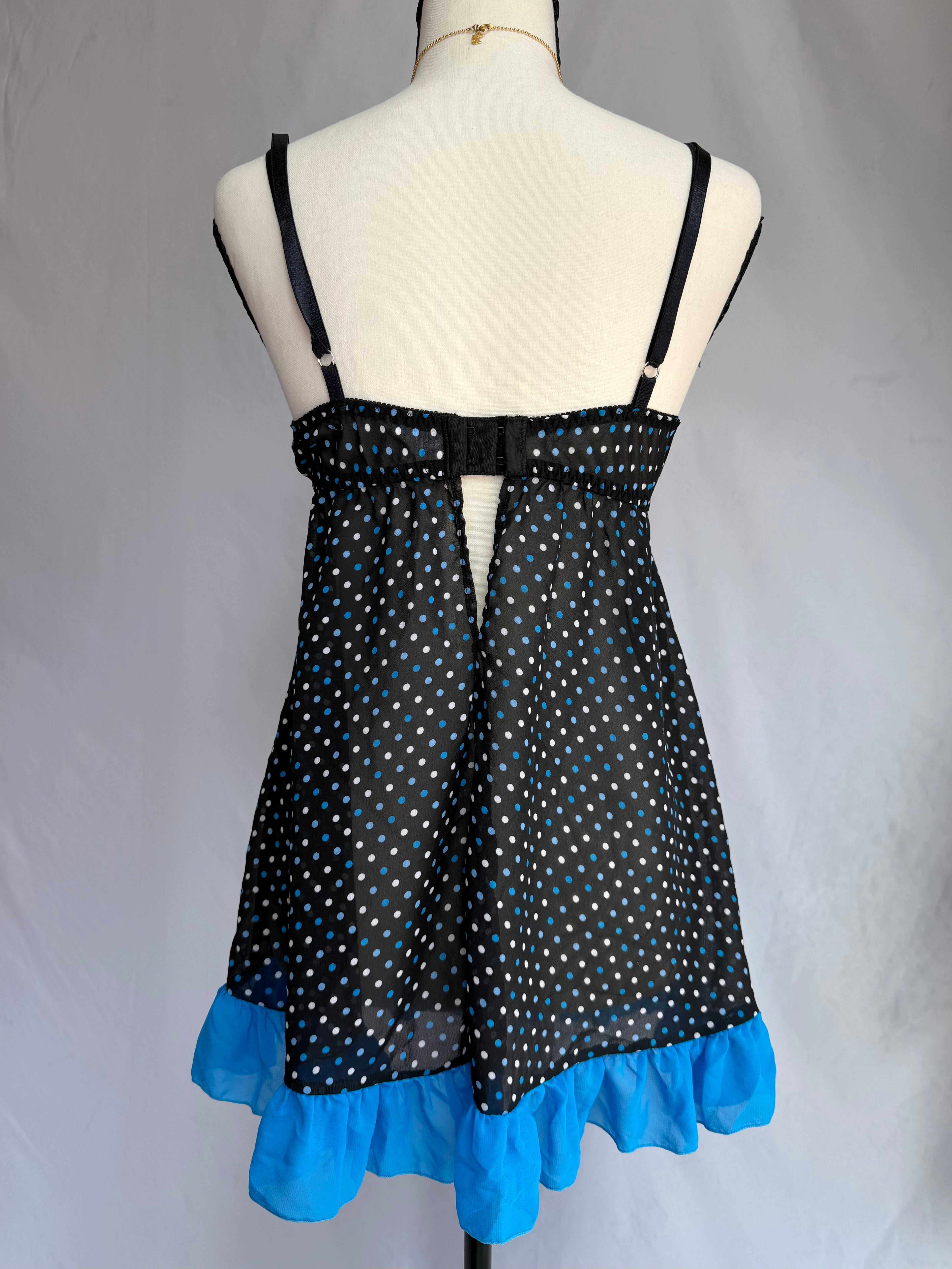 vintage blue polka dot babydoll dress₊˚⊹♡