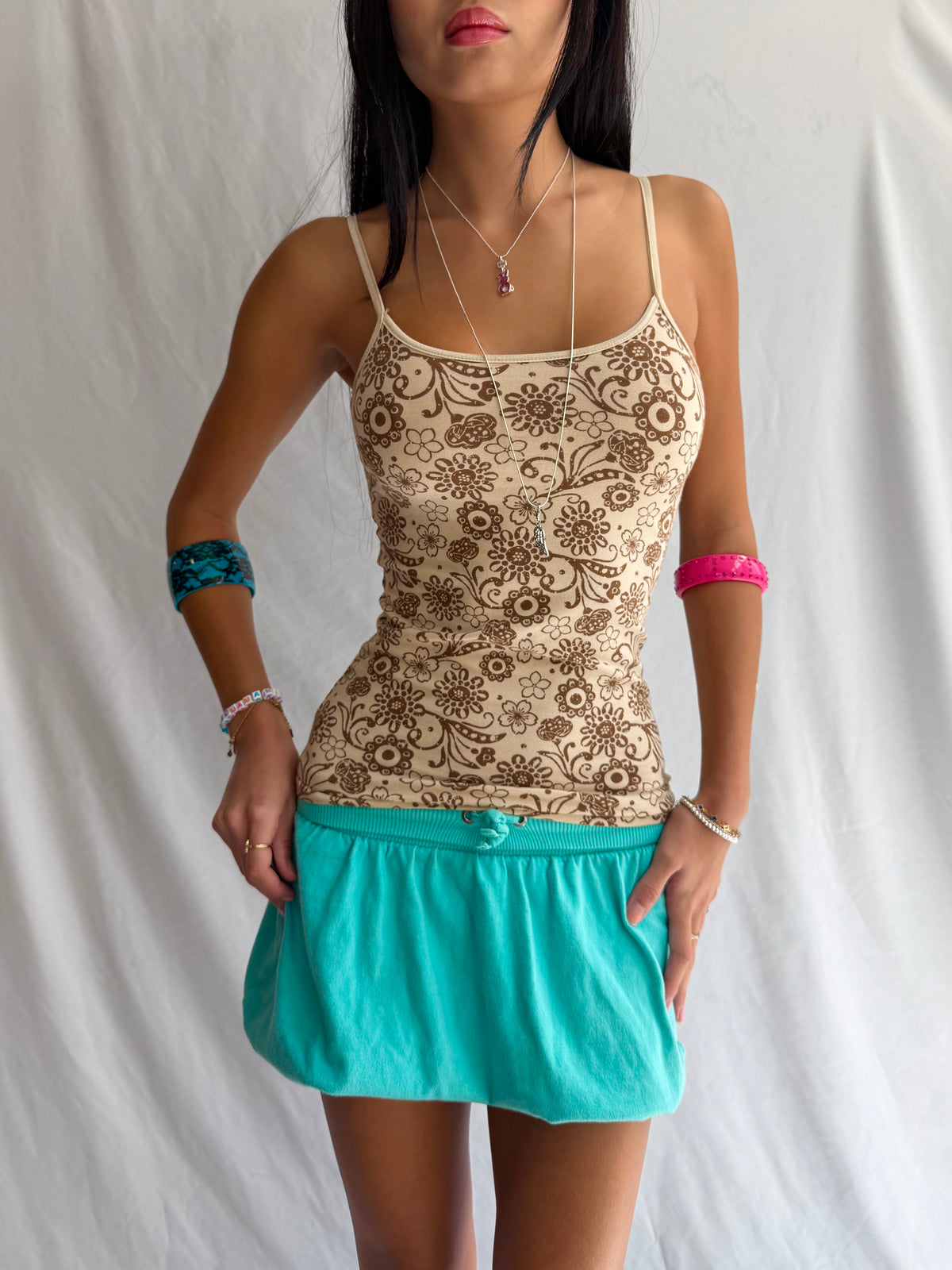 Vintage brown floral fitted tank top