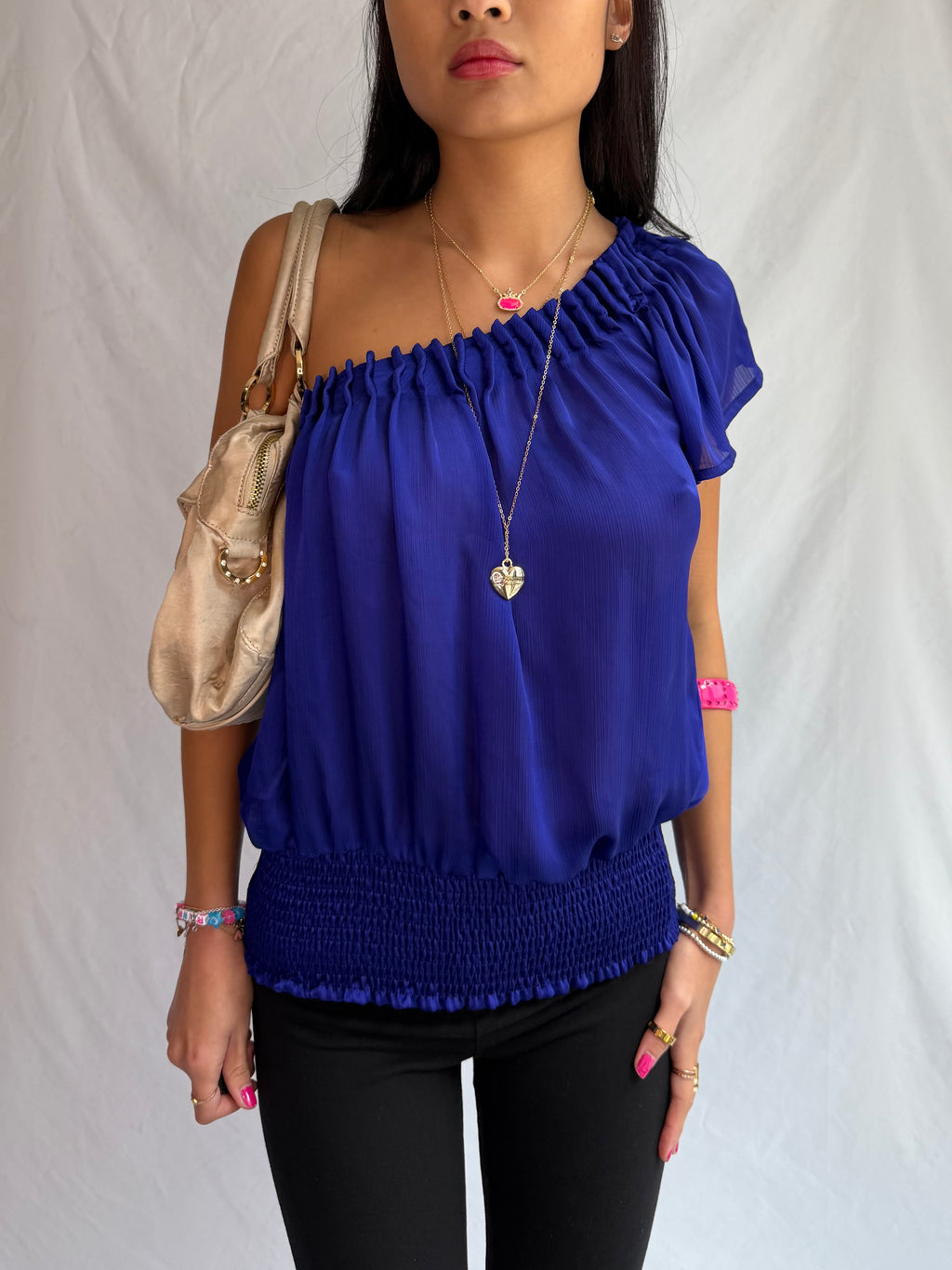 vintage blue one shoulder top ⋆. 𐙚 ˚