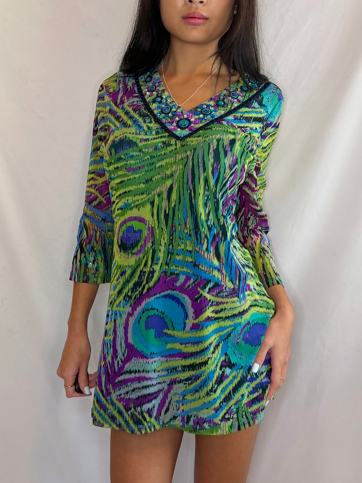 Vintage colorful embellished mini dress