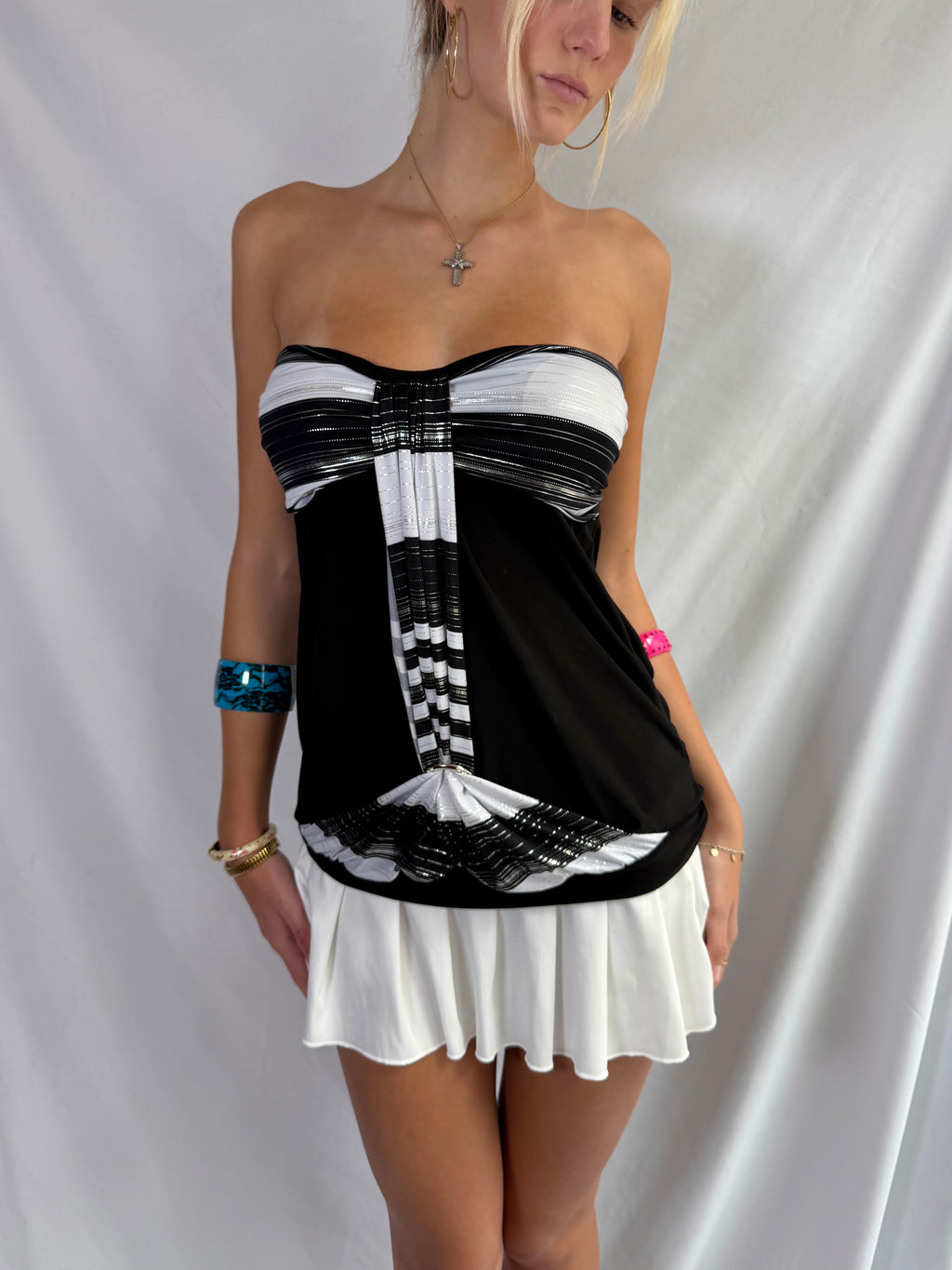 Vintage black & white strapless top