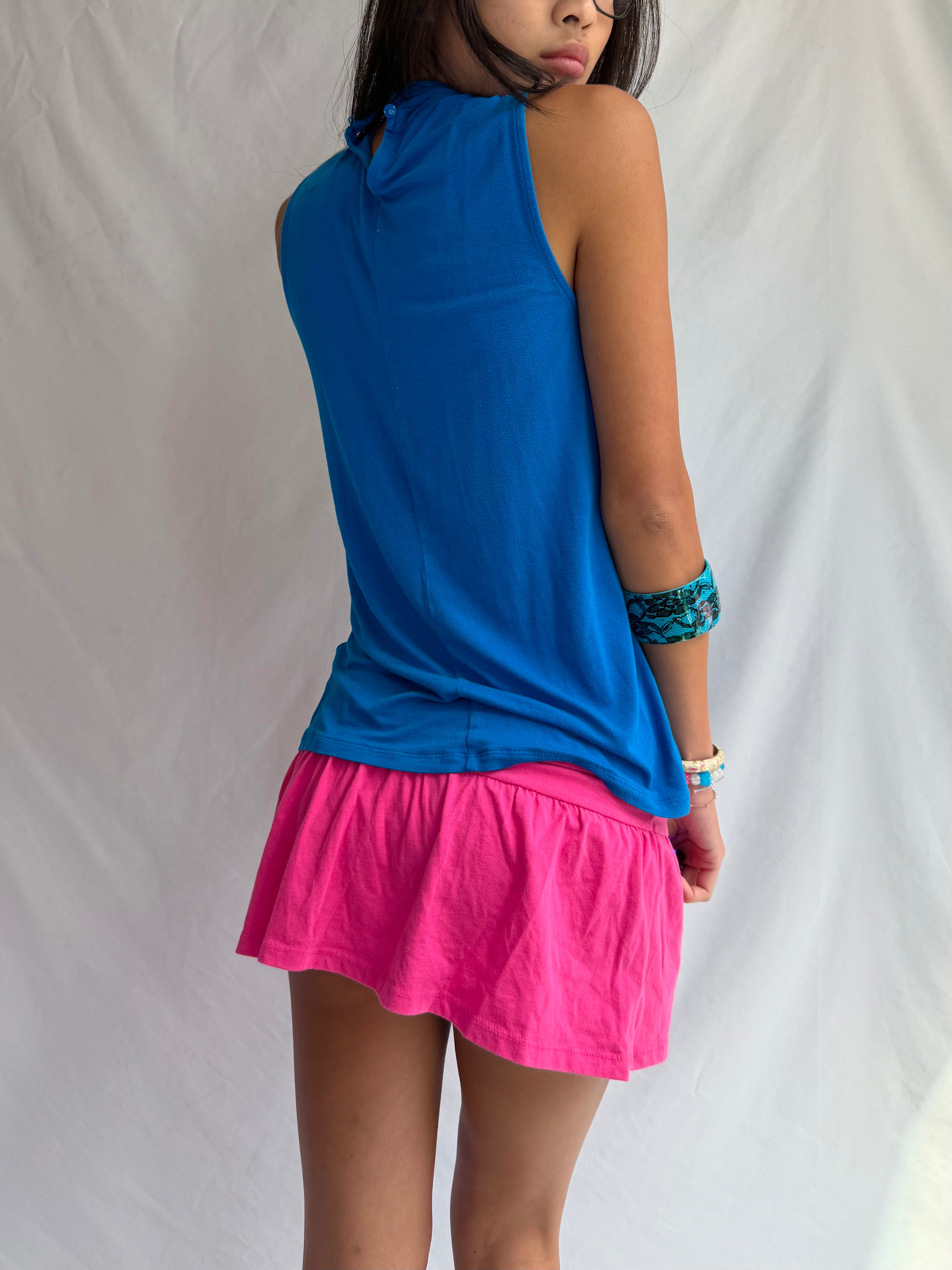 Vintage blue mock neck halter top
