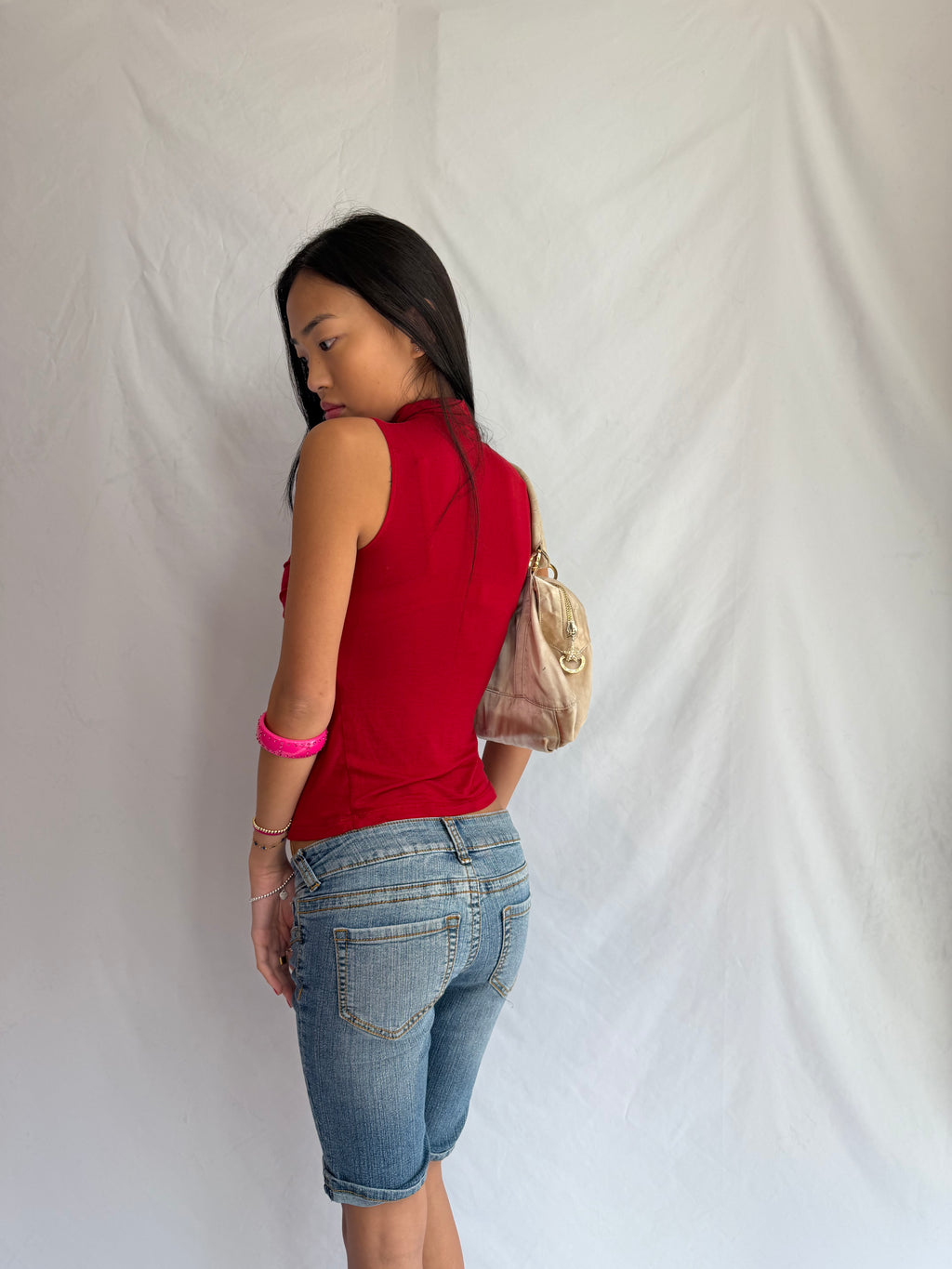 vintage red high neck halter top .𖥔 ݁ ˖
