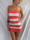 Vintage striped strapless mini dress