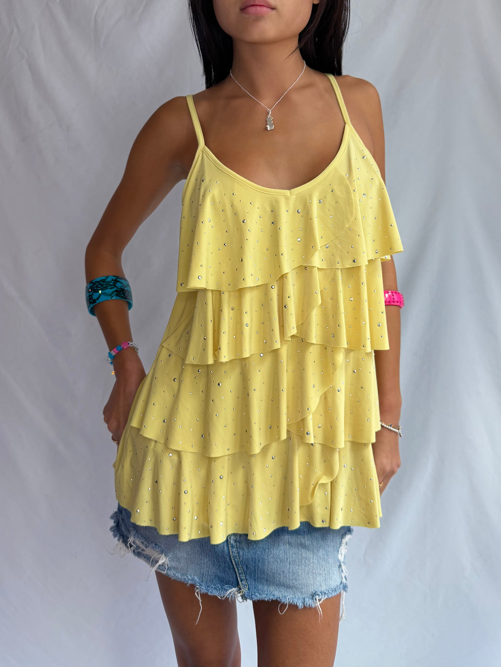 Vintage yellow rhinestone tank top