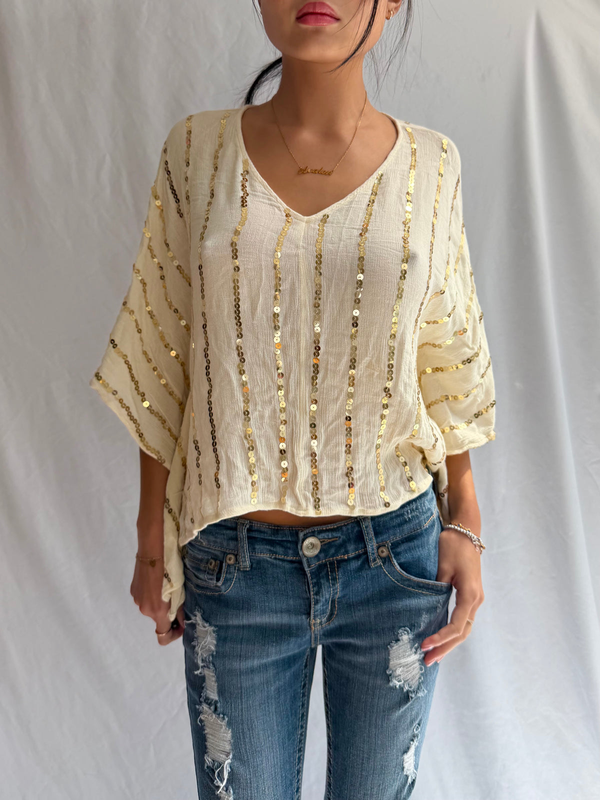 Vintage gold sequin poncho top