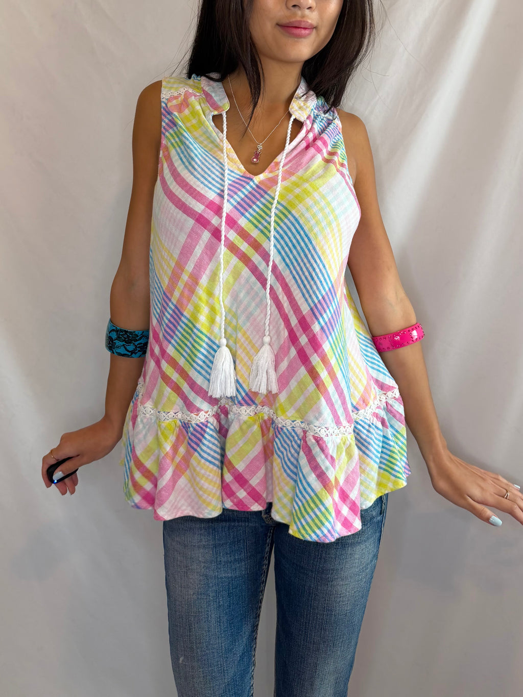 Vintage rainbow plaid tank top