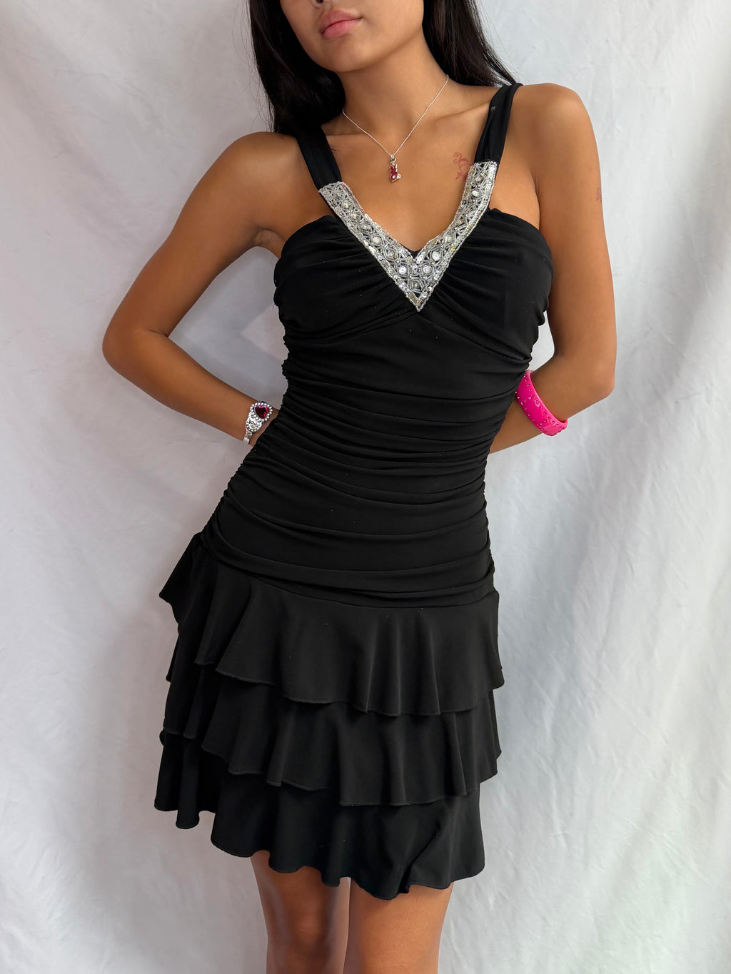 Vintage black beaded midi dress