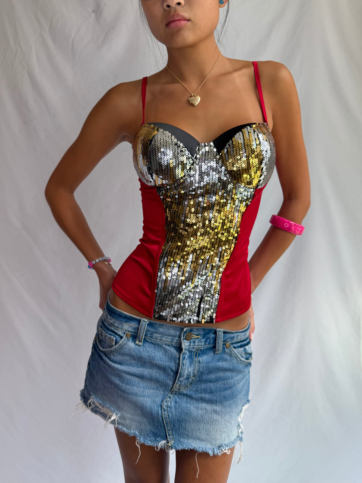 Vintage red sequin corset top