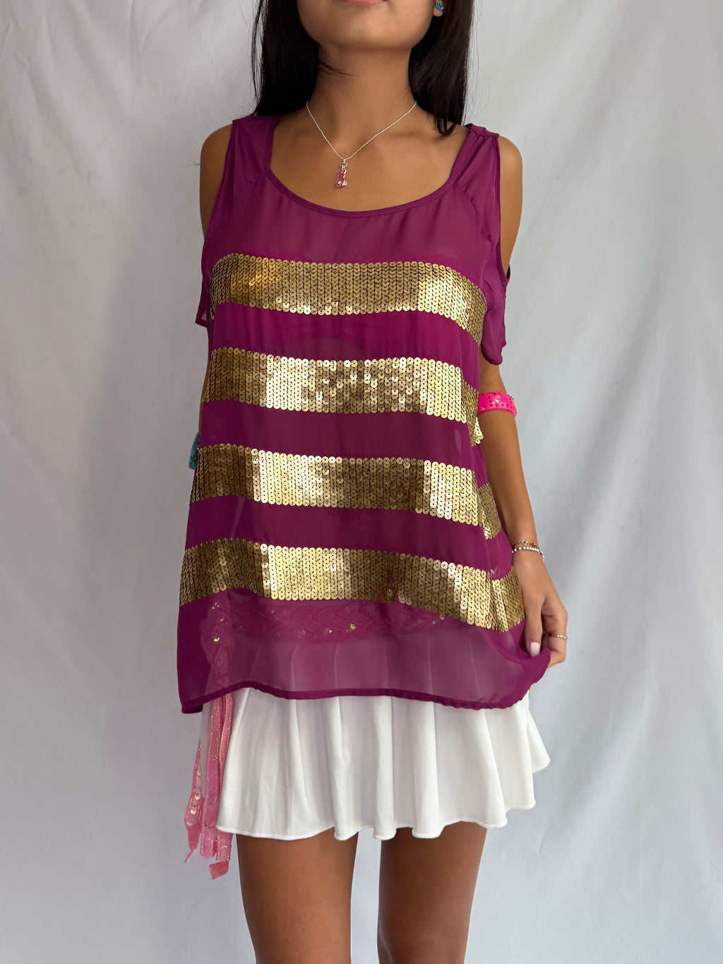Vintage gold sequin stripe slouch top
