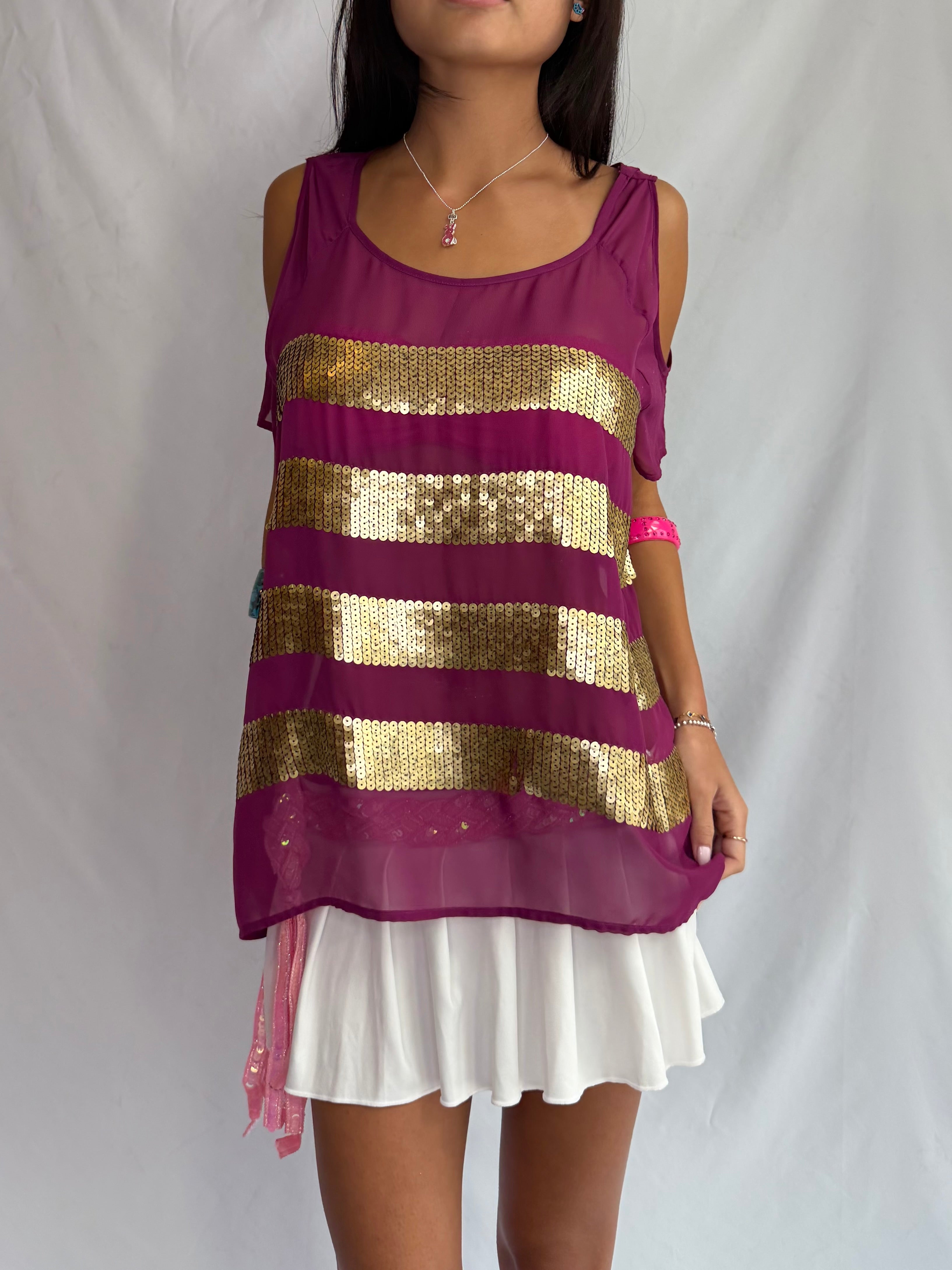 Vintage gold sequin stripe slouch top