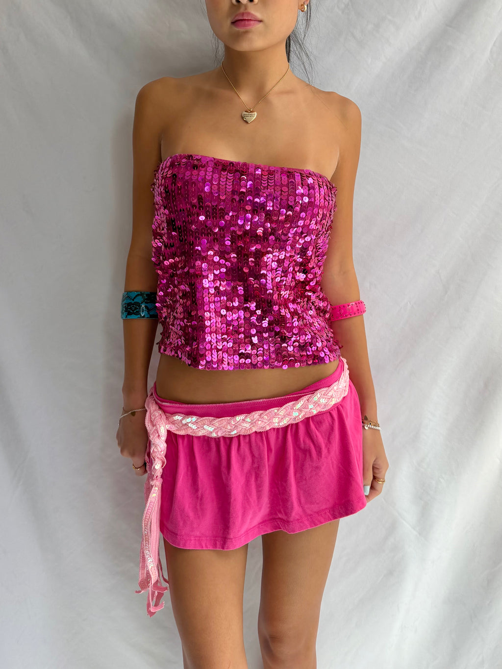 Vintage pink sequin strapless top