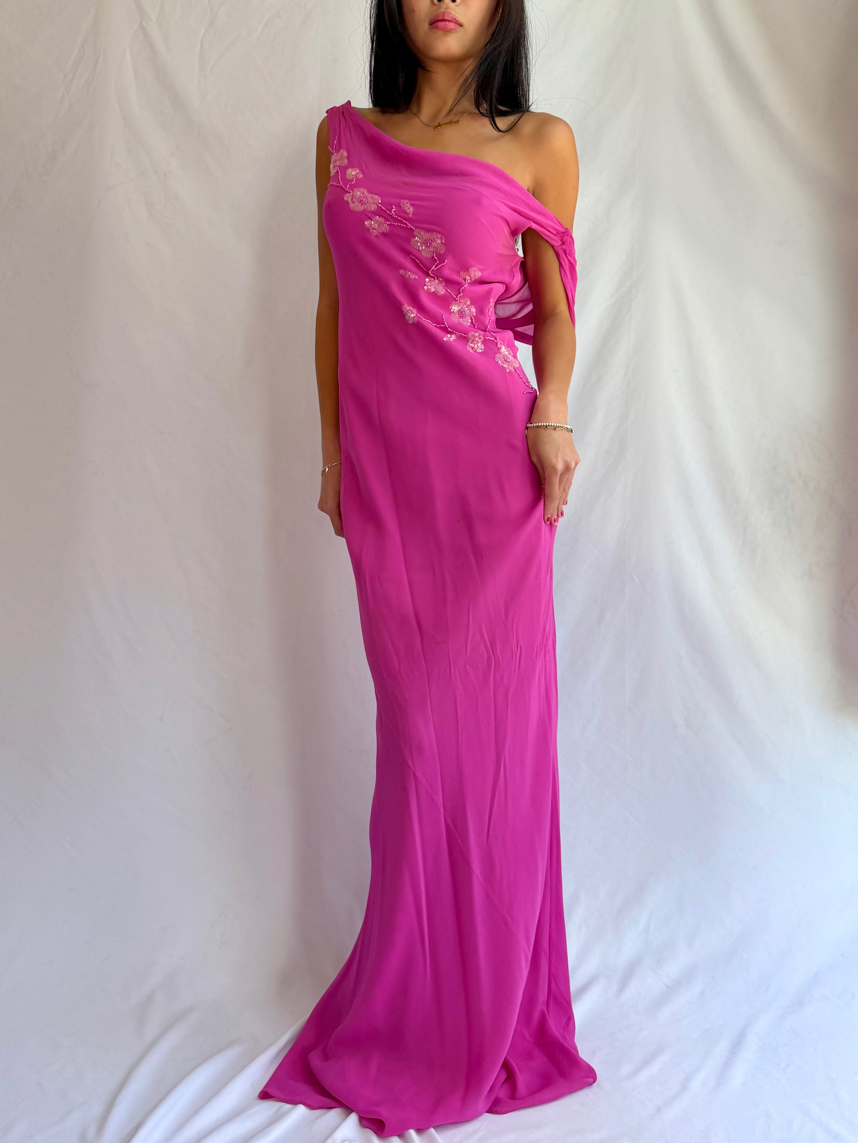 vintage pink beaded maxi dress⋆. 𐙚 ˚