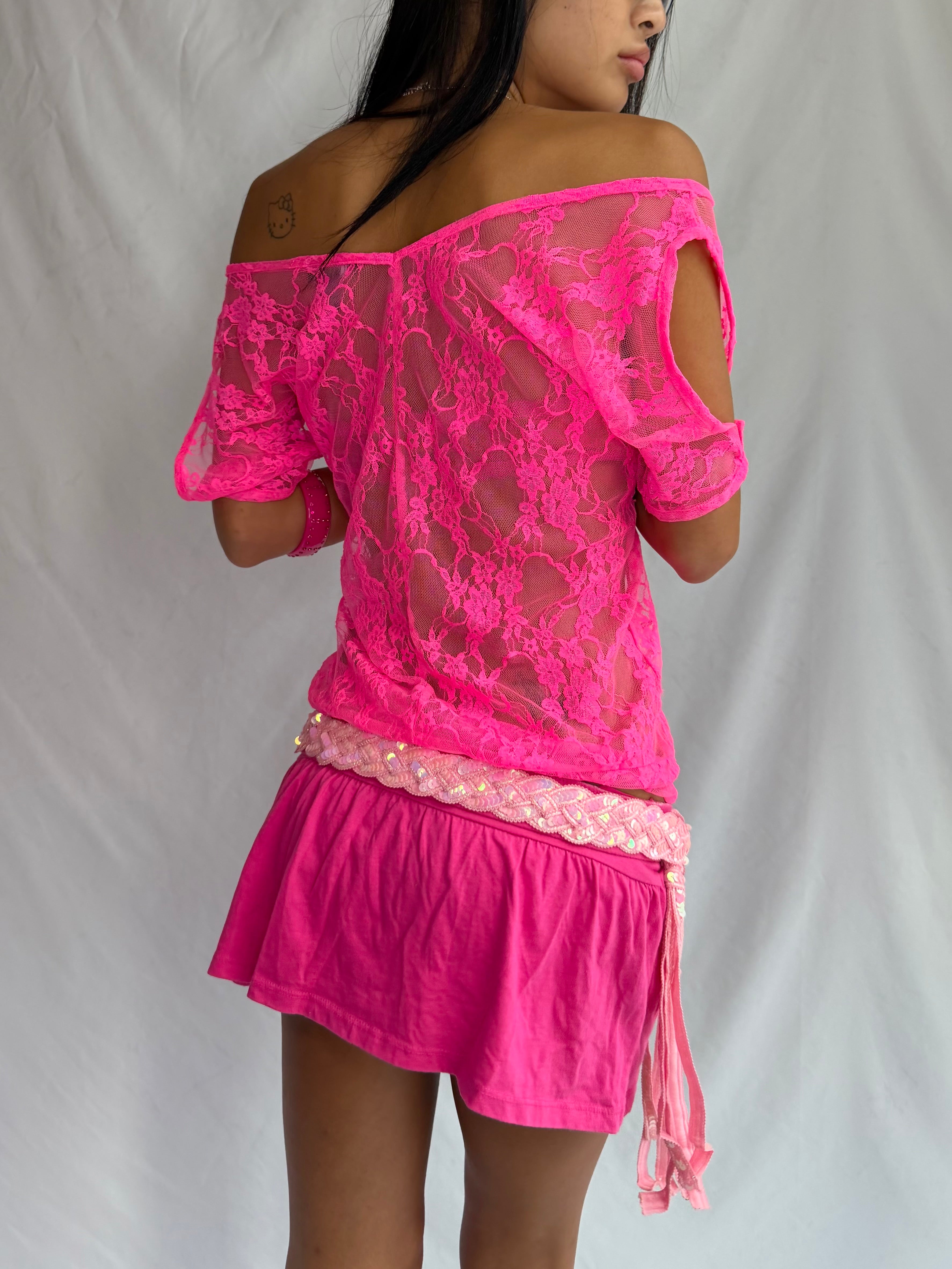 Vintage hot pink lace off the shoulder top