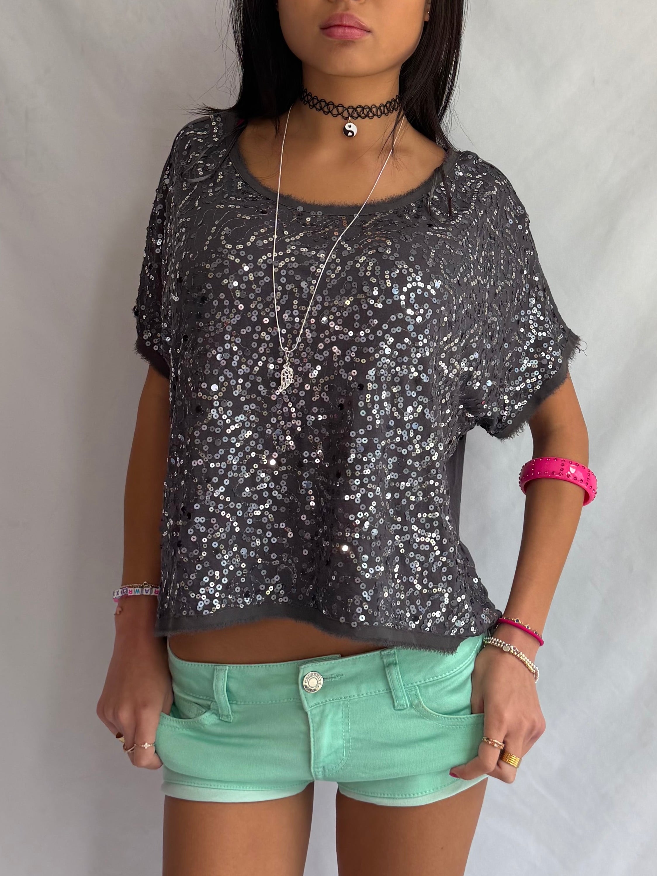vintage sequin slouch top .𖥔 ݁ ˖