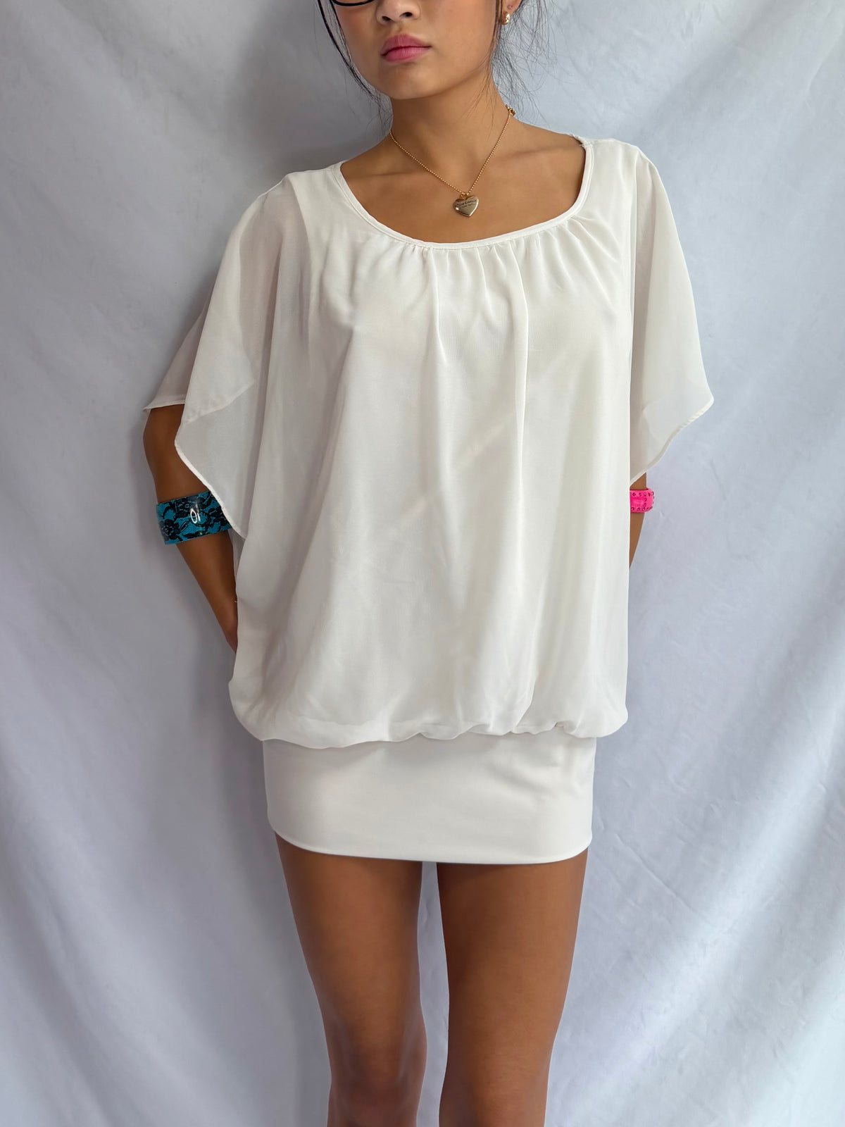Vintage white draped poncho dress