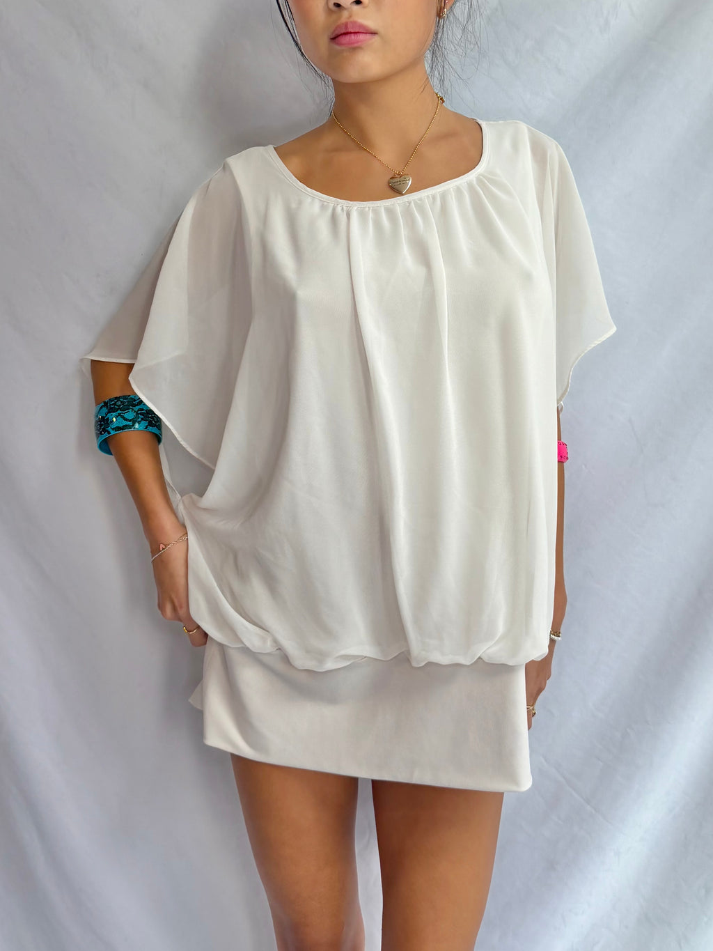 Vintage white draped poncho dress