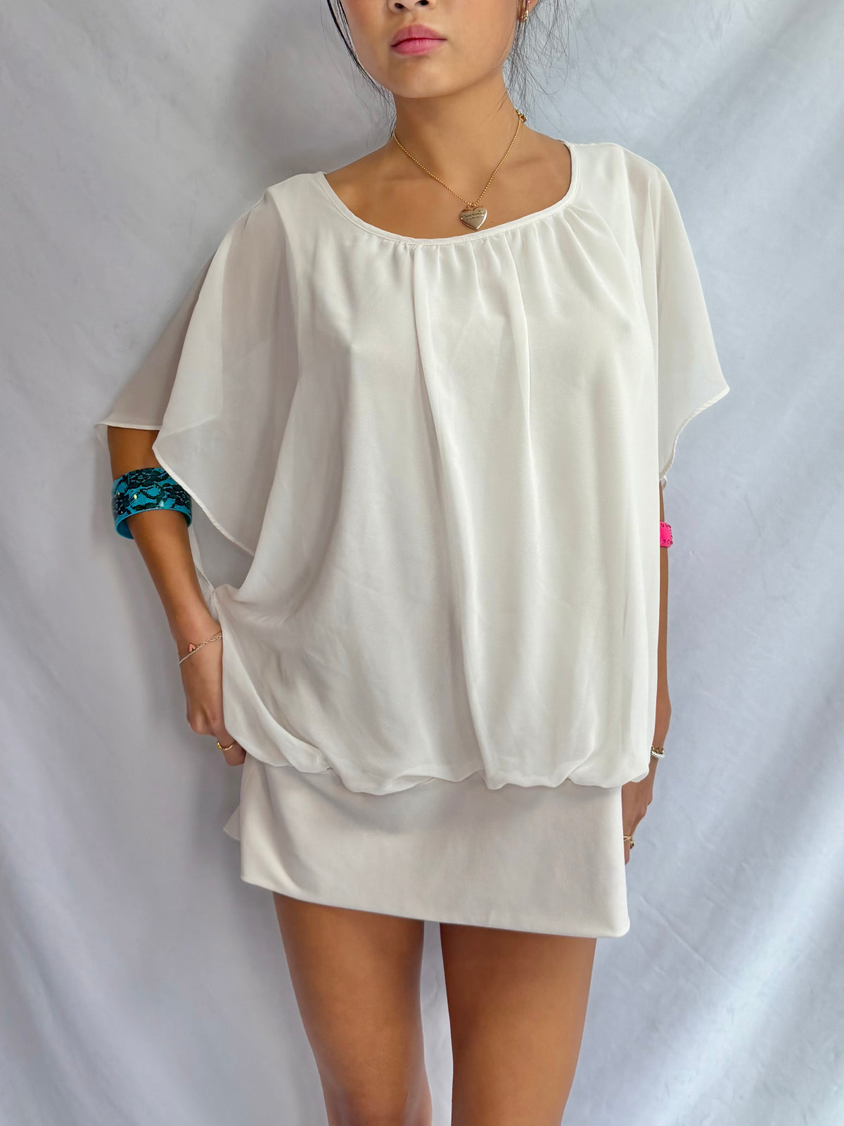 Vintage white draped poncho dress