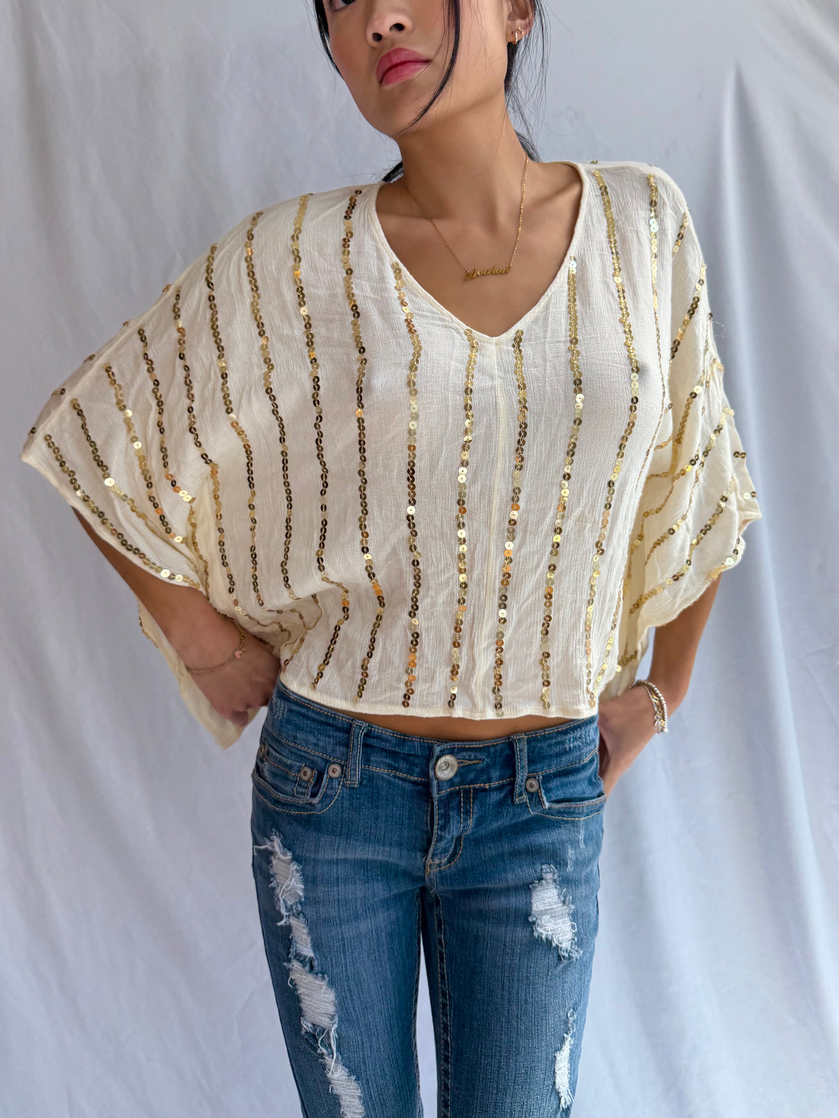Vintage gold sequin poncho top