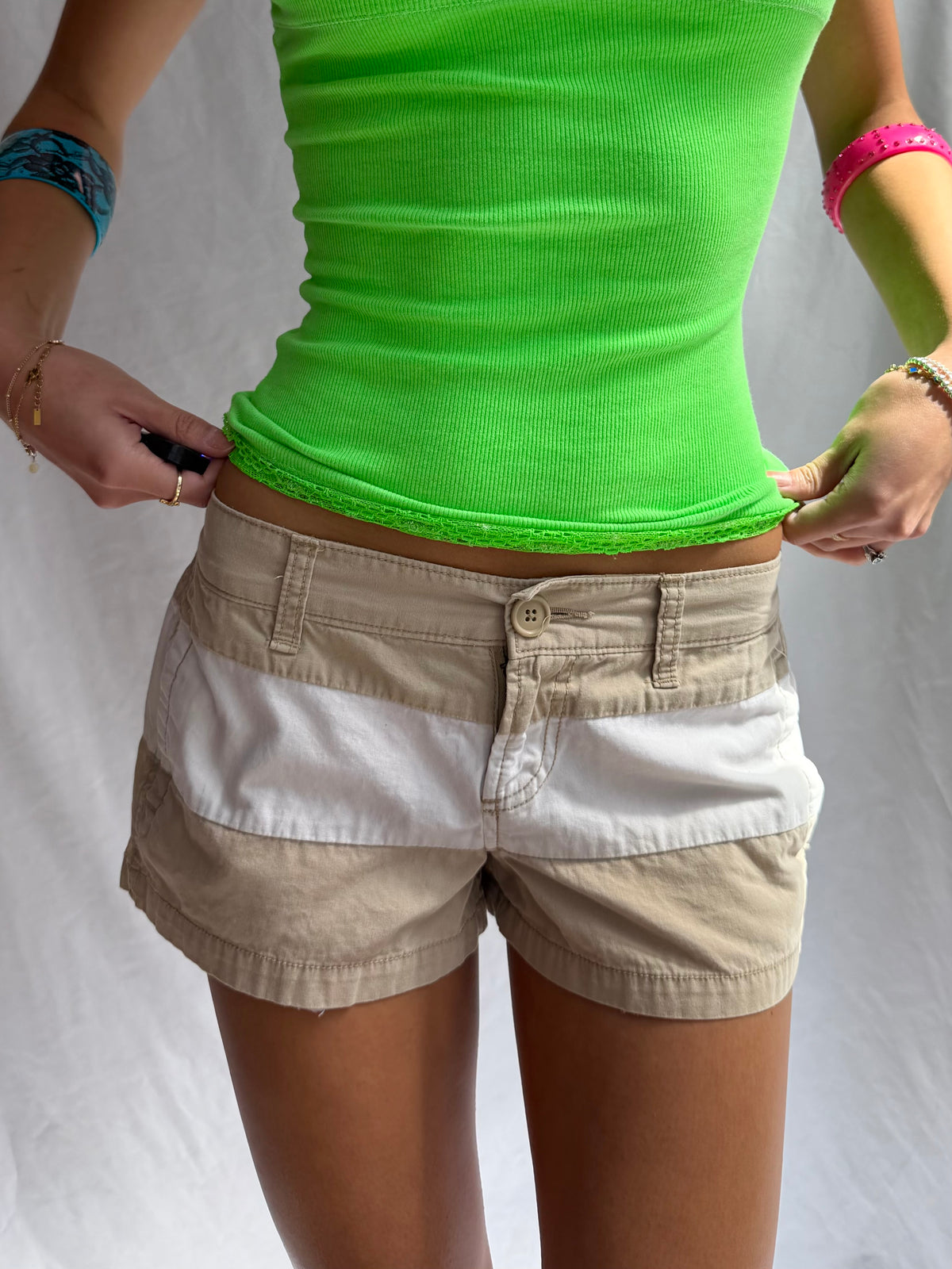 Vintage striped cargo mini shorts
