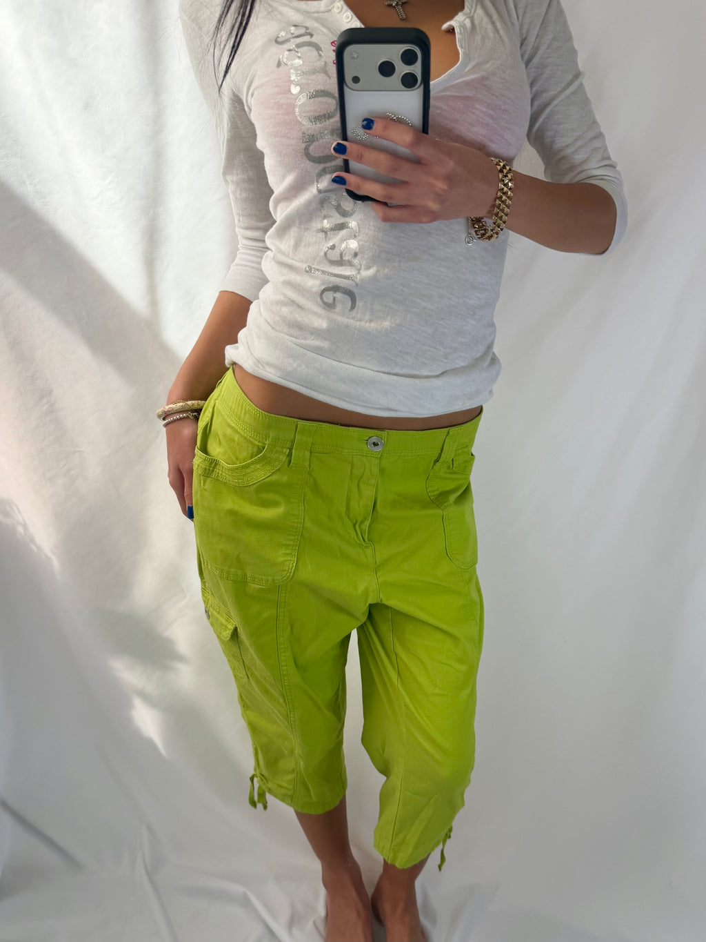 Vintage lime green capris cargo pants