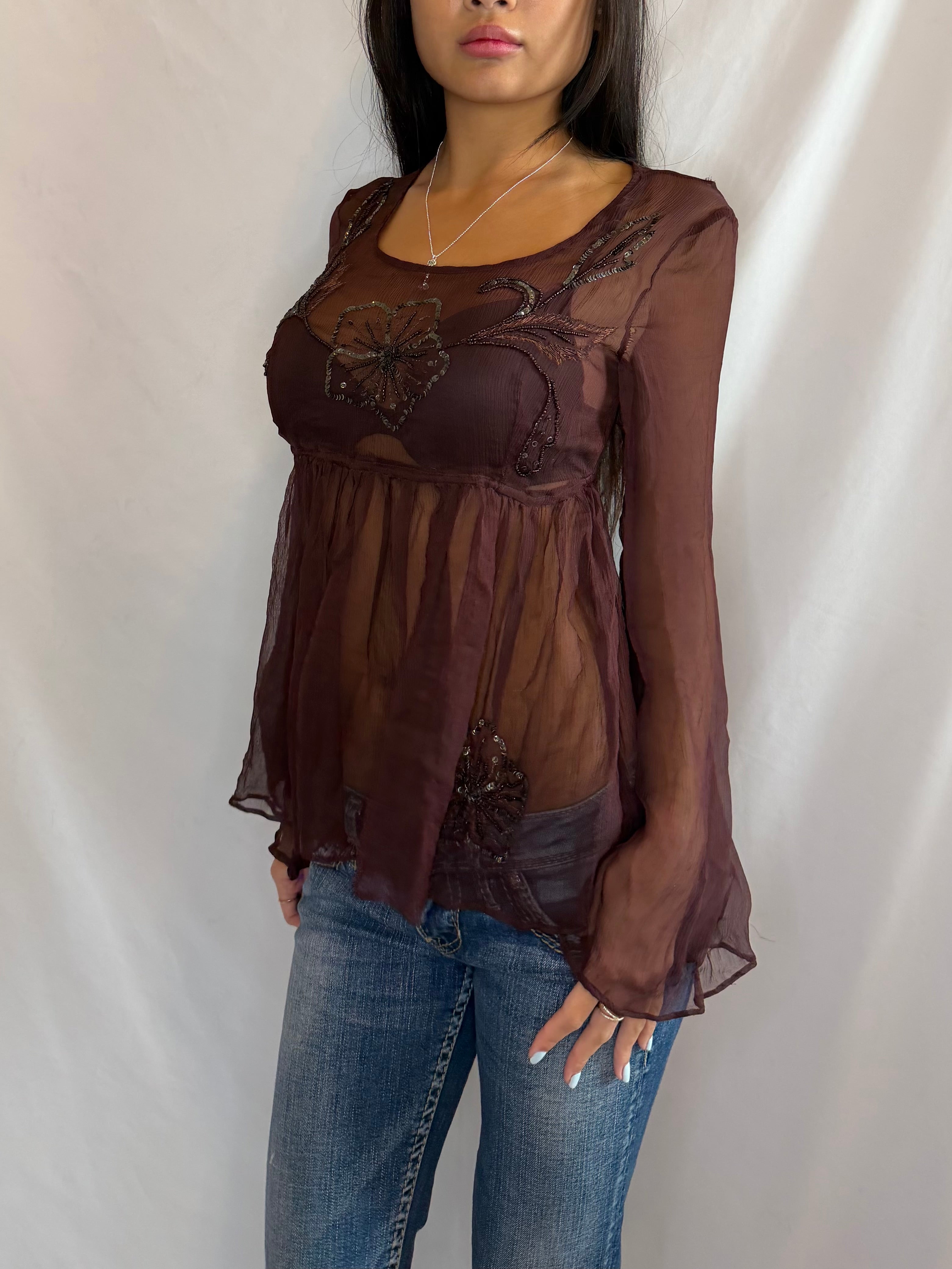Vintage brown sheer babydoll top