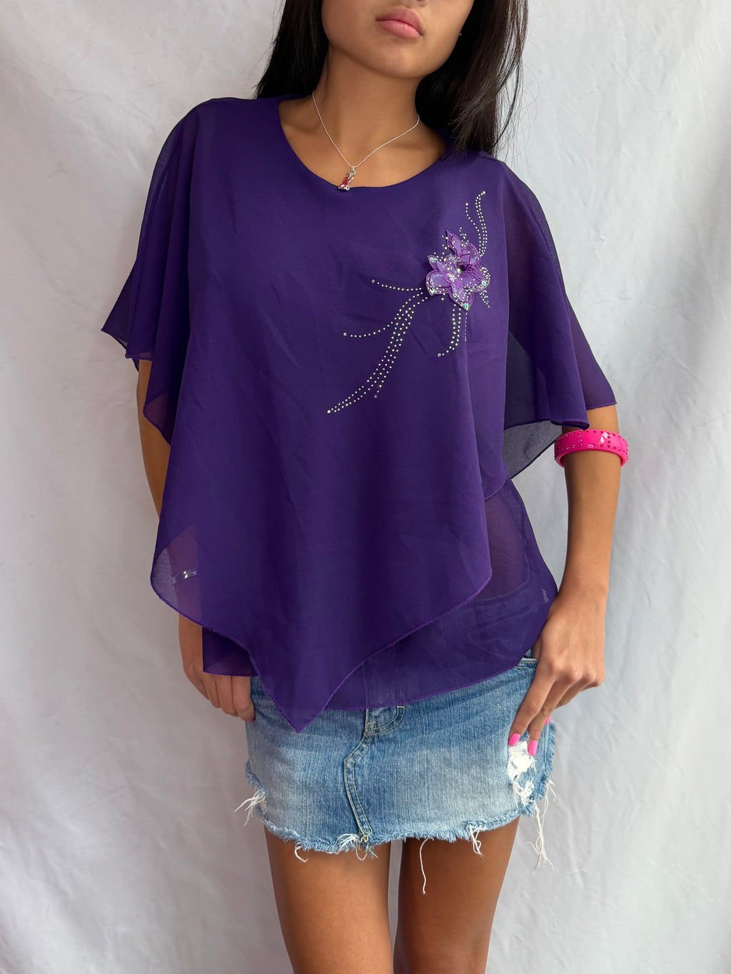 Vintage purple beaded poncho top