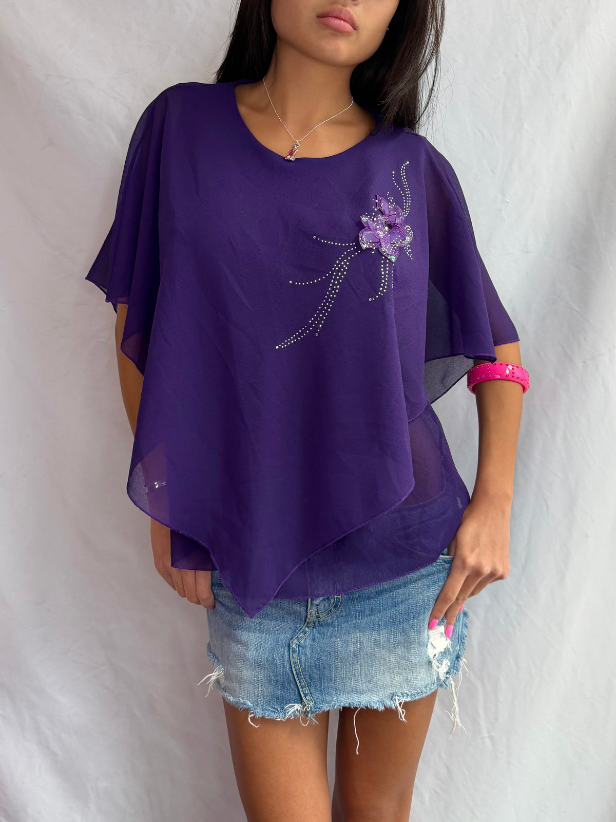 Vintage purple beaded poncho top