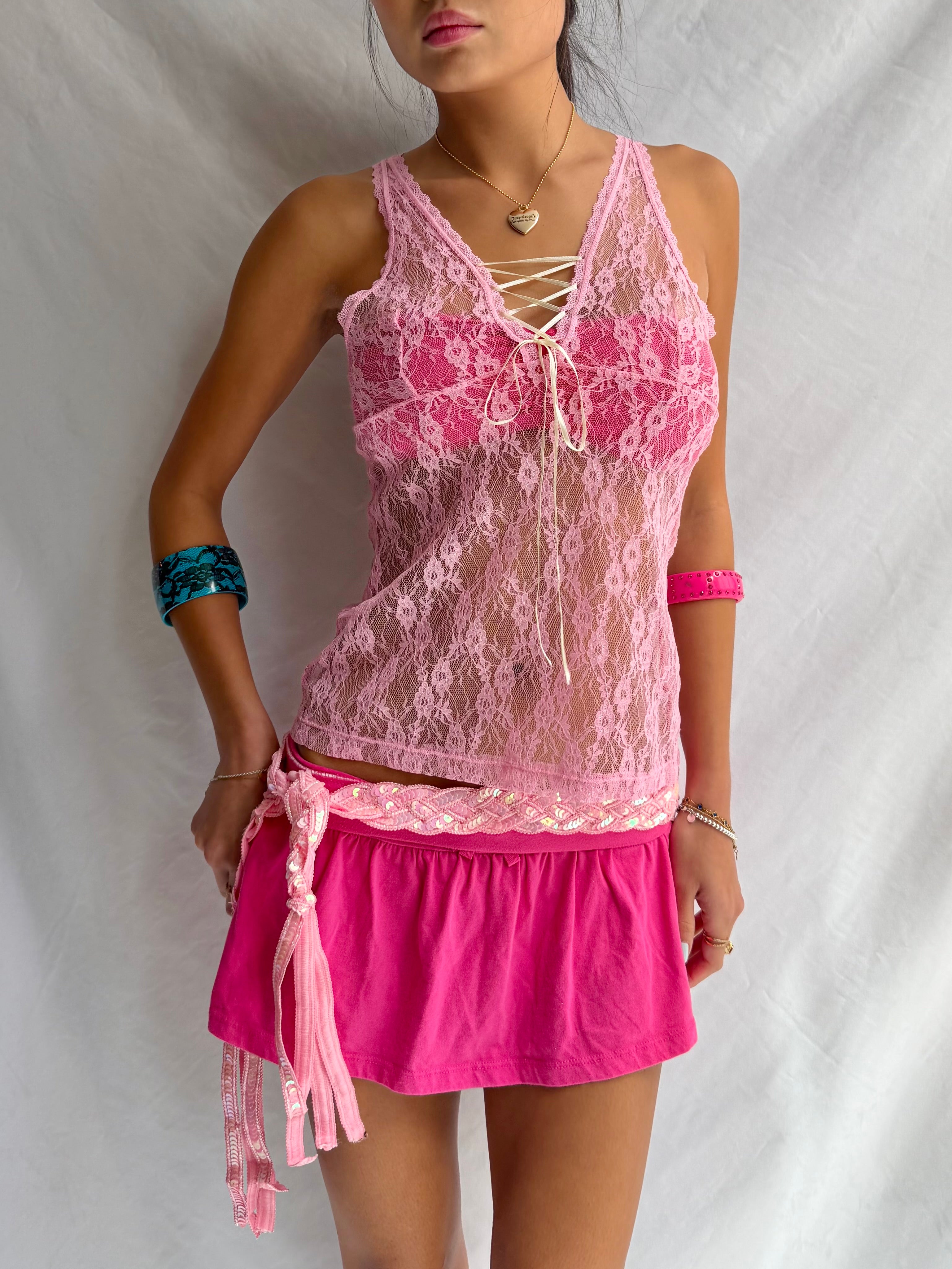 Vintage lace up tank top