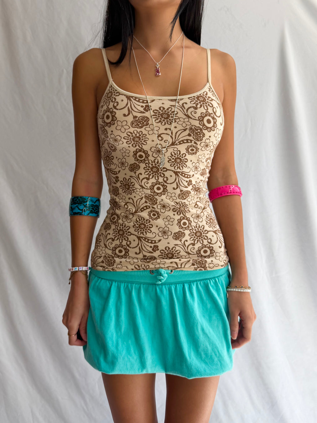 Vintage brown floral fitted tank top
