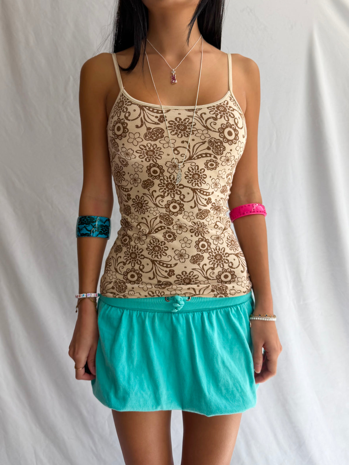 Vintage brown floral fitted tank top