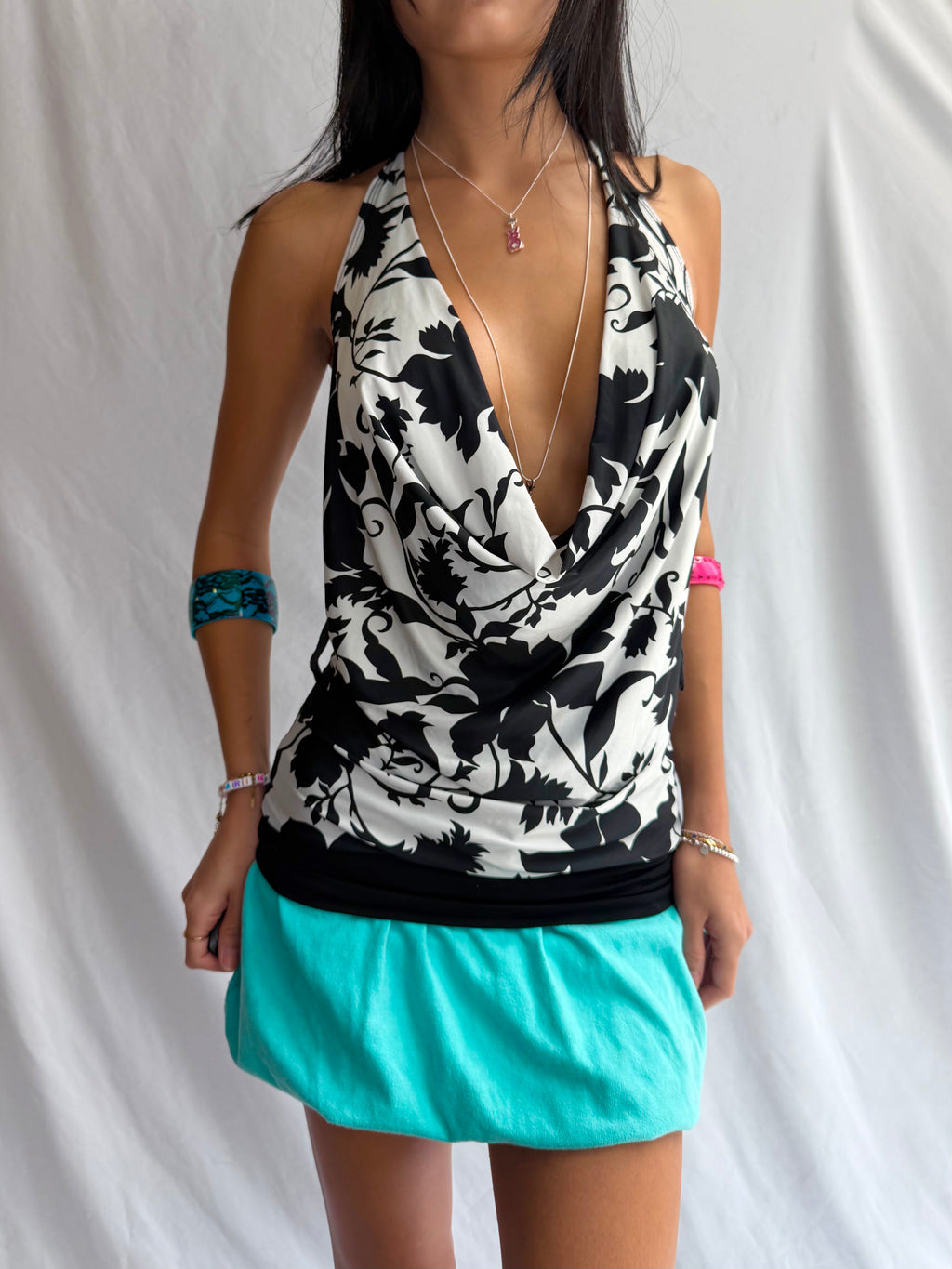 Vintage black & white halter top